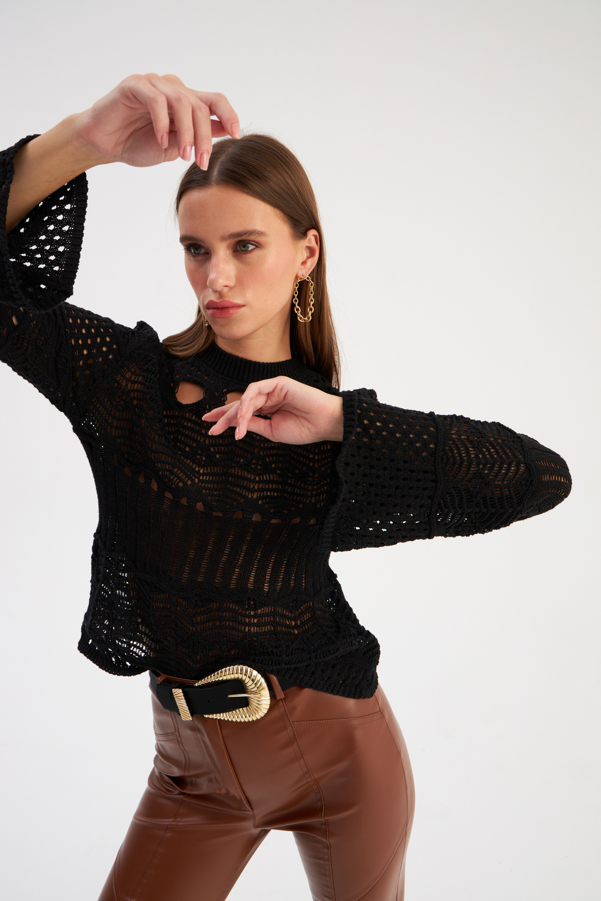 Ajurlu Salaş Triko - SİYAH