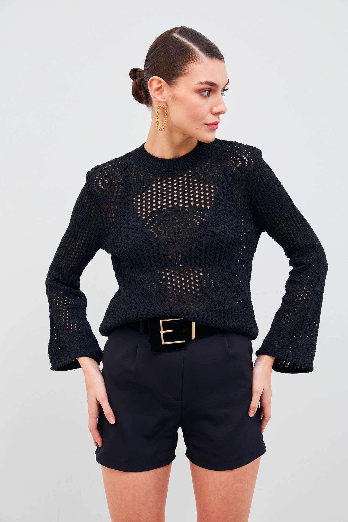 Openwork Loose Knitwear - BLACK