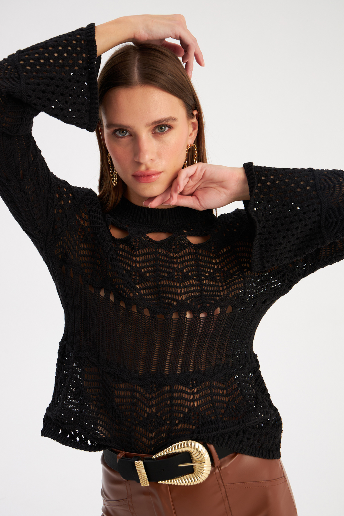 Ajurlu Salaş Triko - SİYAH