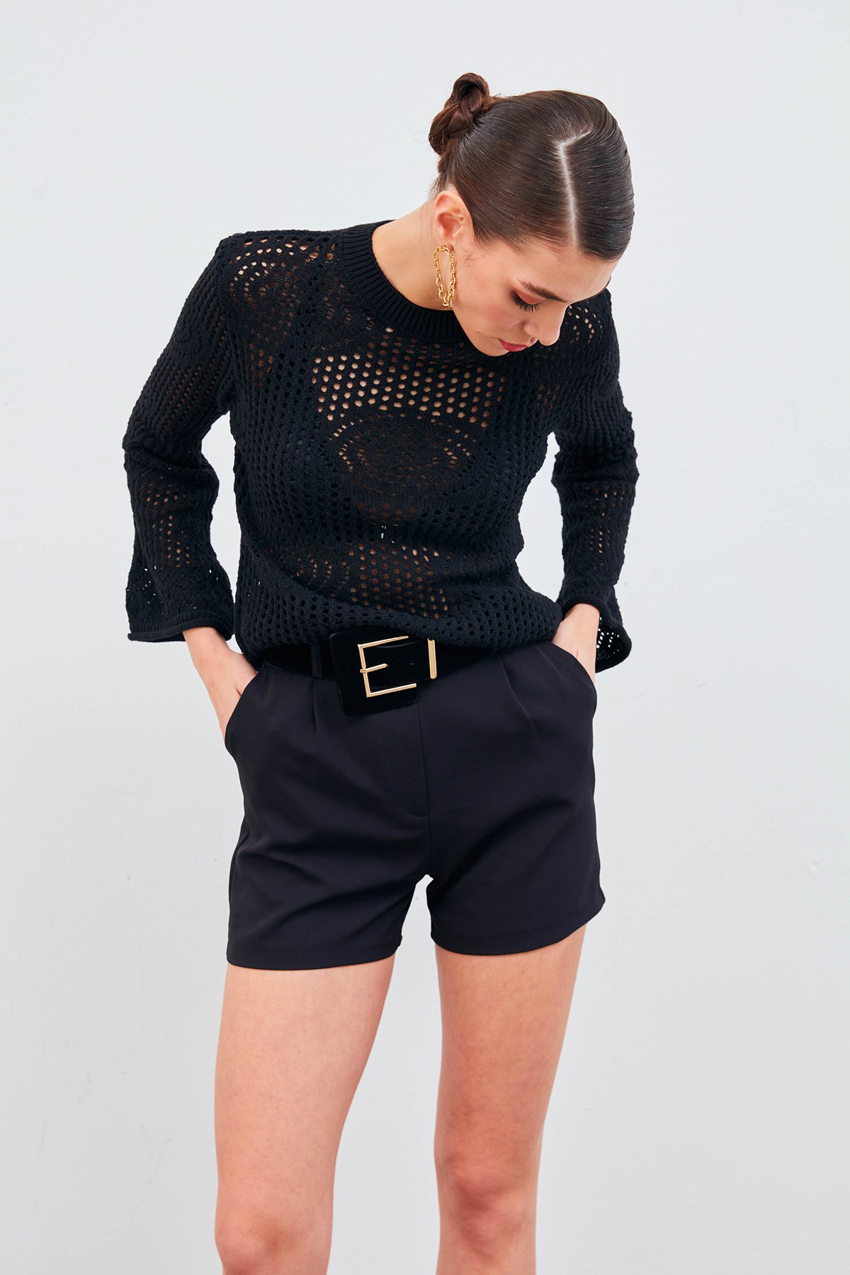 Openwork Loose Knitwear - BLACK