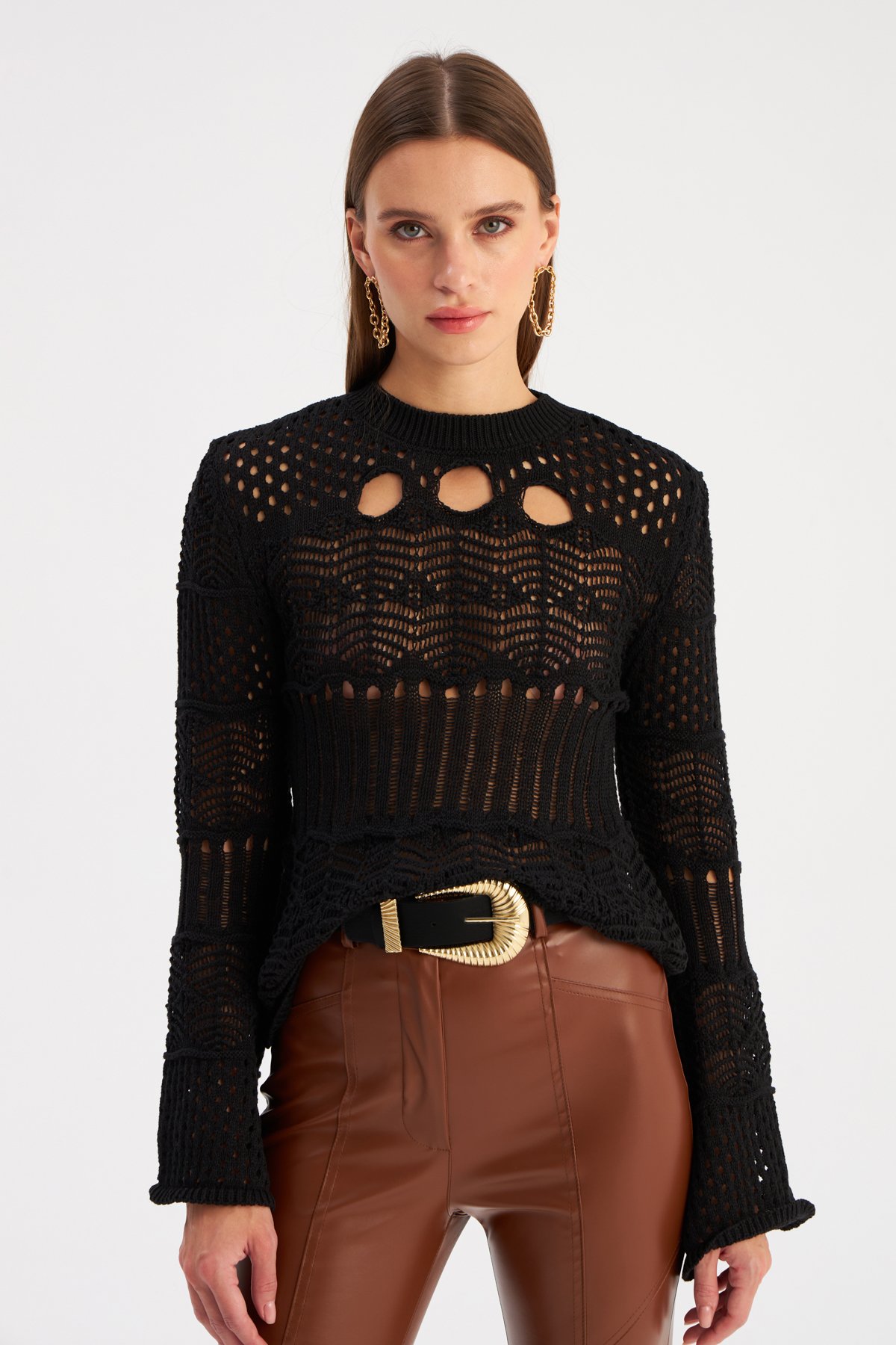 Ajurlu Salaş Triko - SİYAH