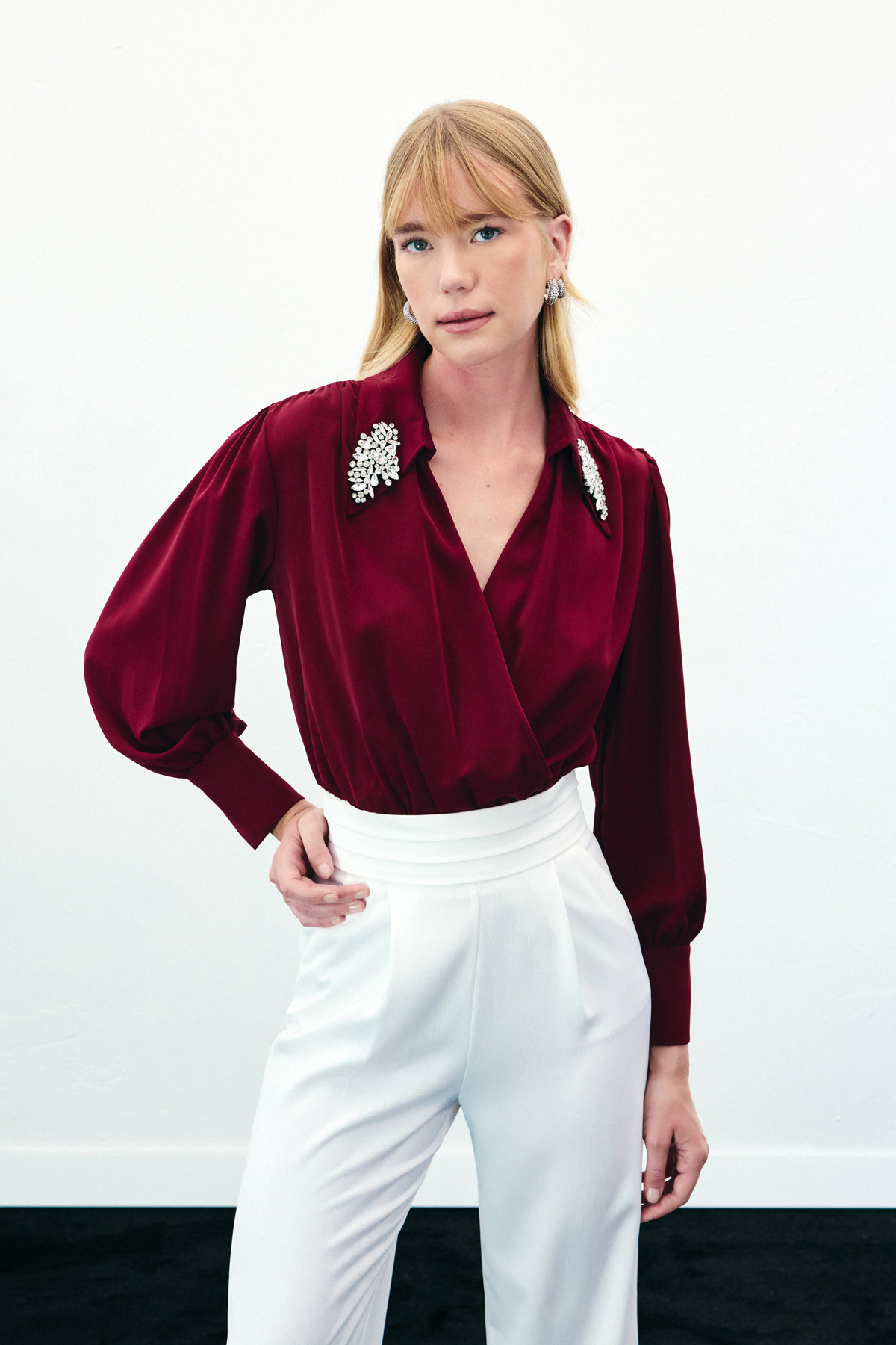 Aksesuar Detaylı Bodysuit Bluz - Bordo