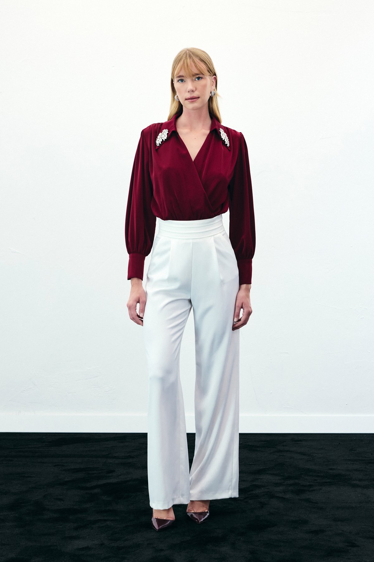 Aksesuar Detaylı Bodysuit Bluz - Bordo