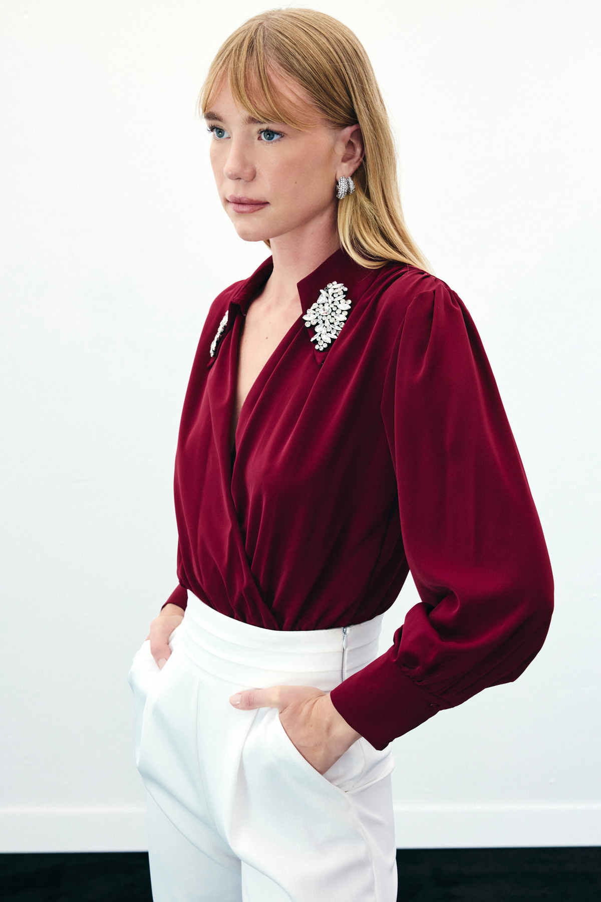 Aksesuar Detaylı Bodysuit Bluz - Bordo