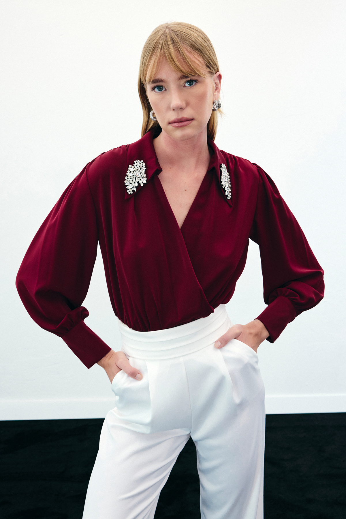 Aksesuar Detaylı Bodysuit Bluz - Bordo