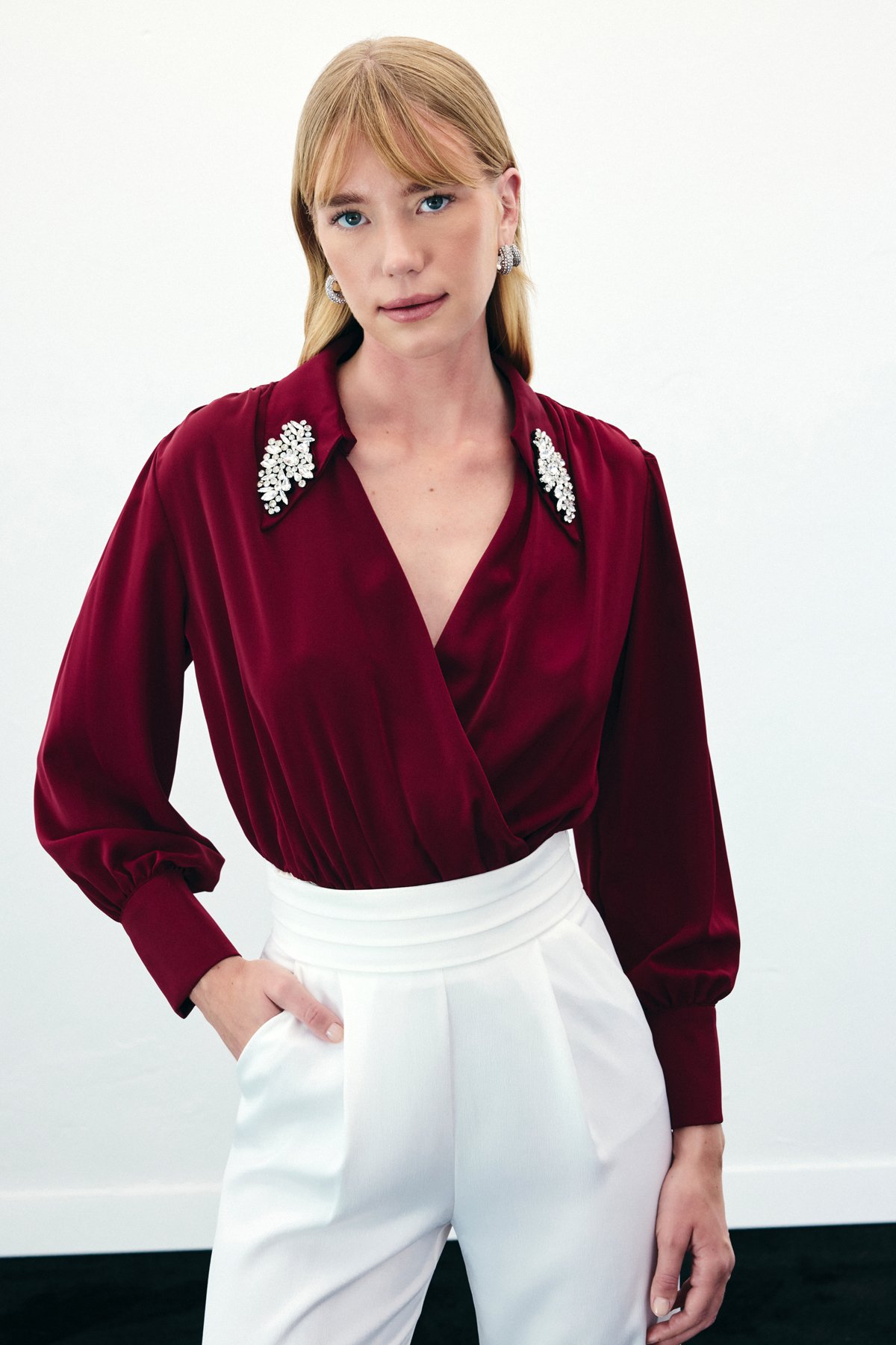 Aksesuar Detaylı Bodysuit Bluz - Bordo