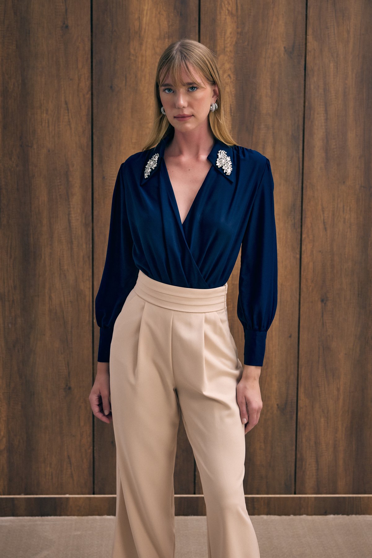 Accessory Detailed Bodysuit Blouse - Blue