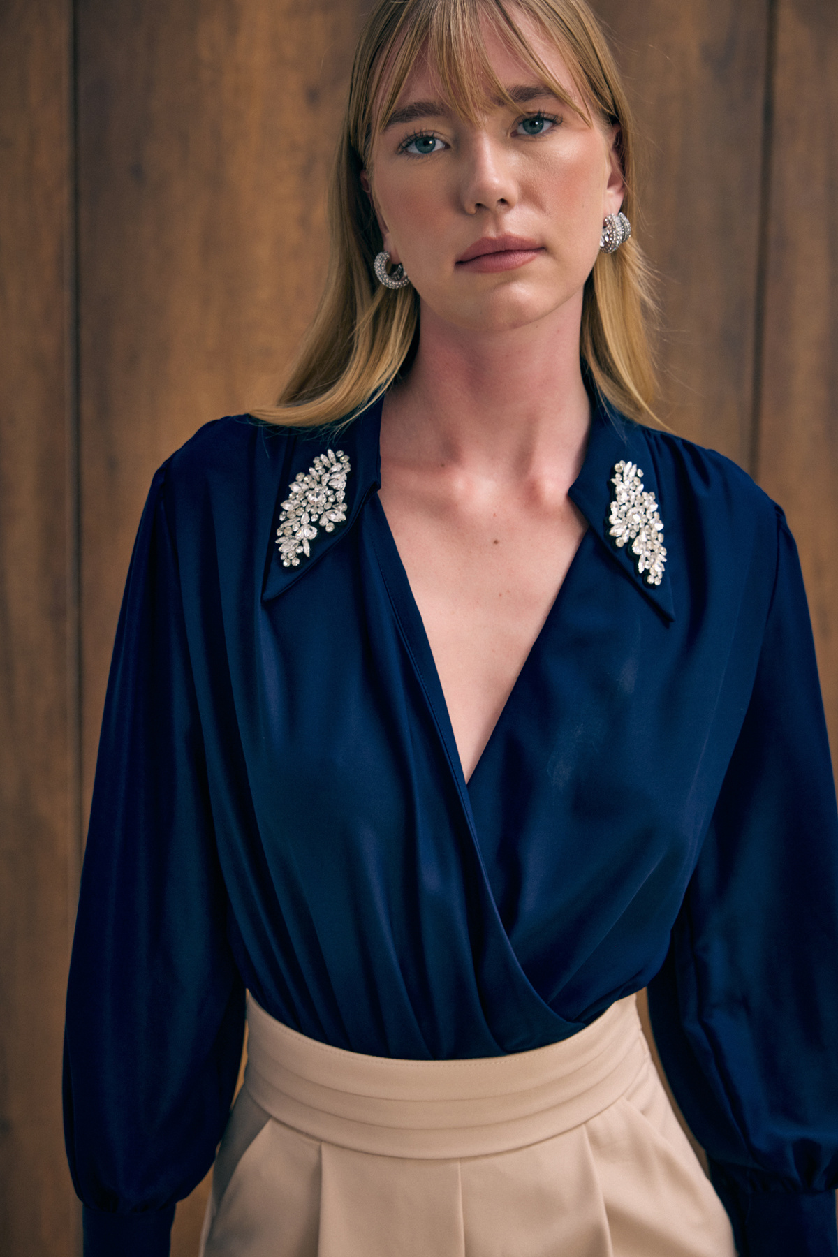 Accessory Detailed Bodysuit Blouse - Blue