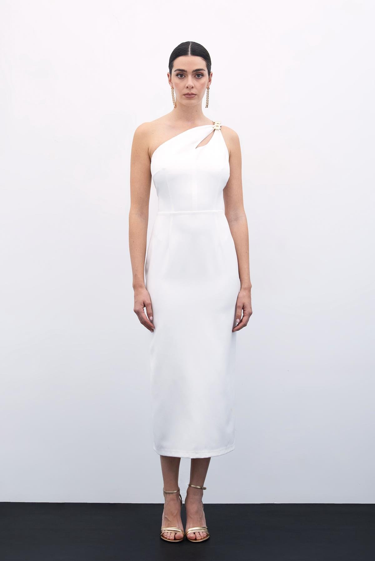 Aksesuar Detaylı Elbise - Ekru