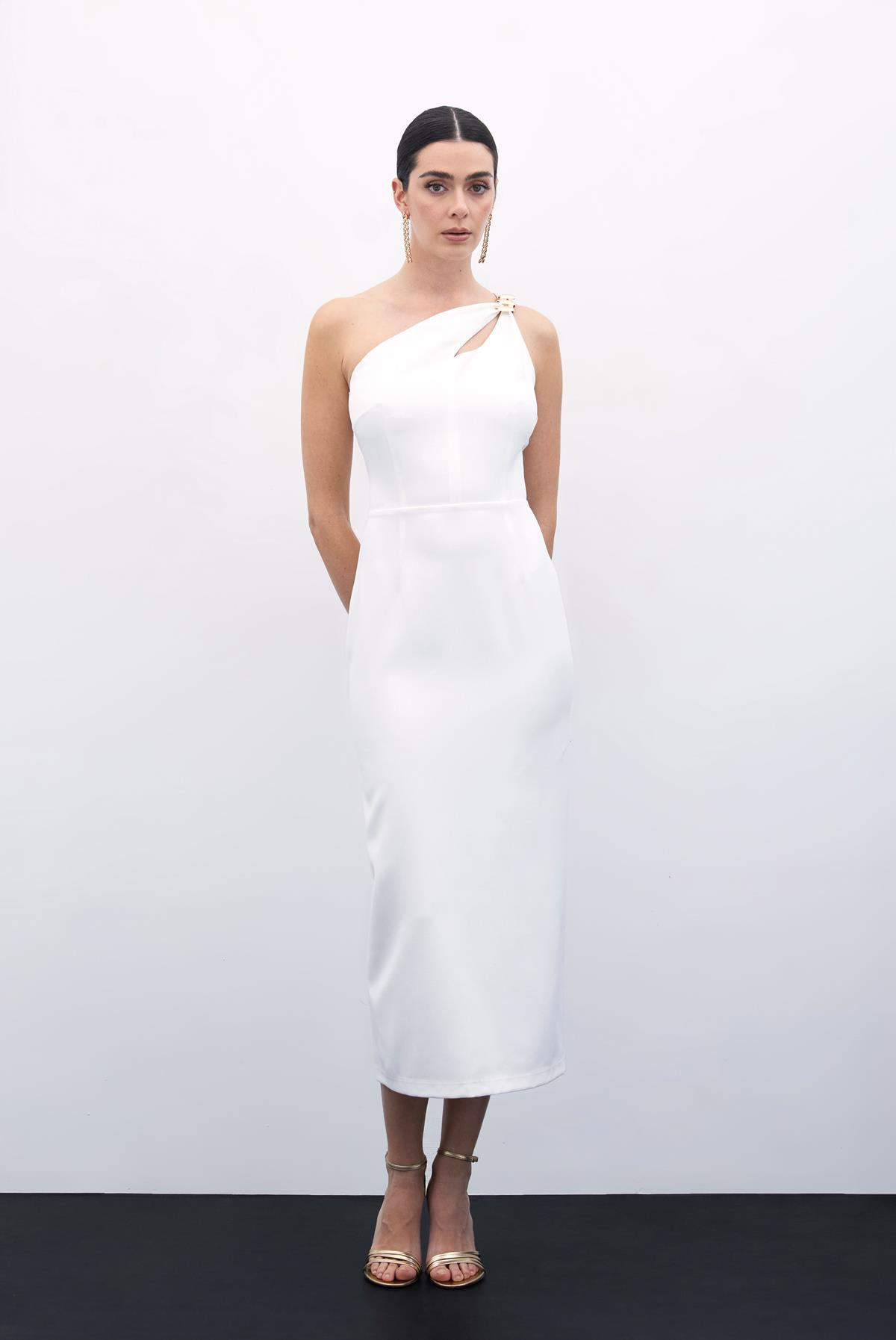 Aksesuar Detaylı Elbise - Ekru