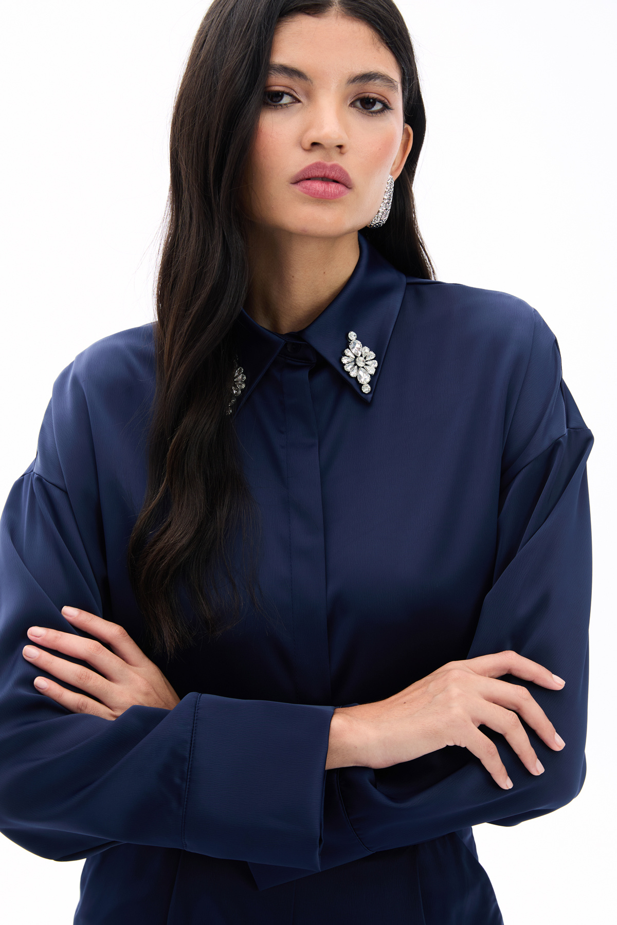 Aksesuar Detaylı Gömlek - Lacivert