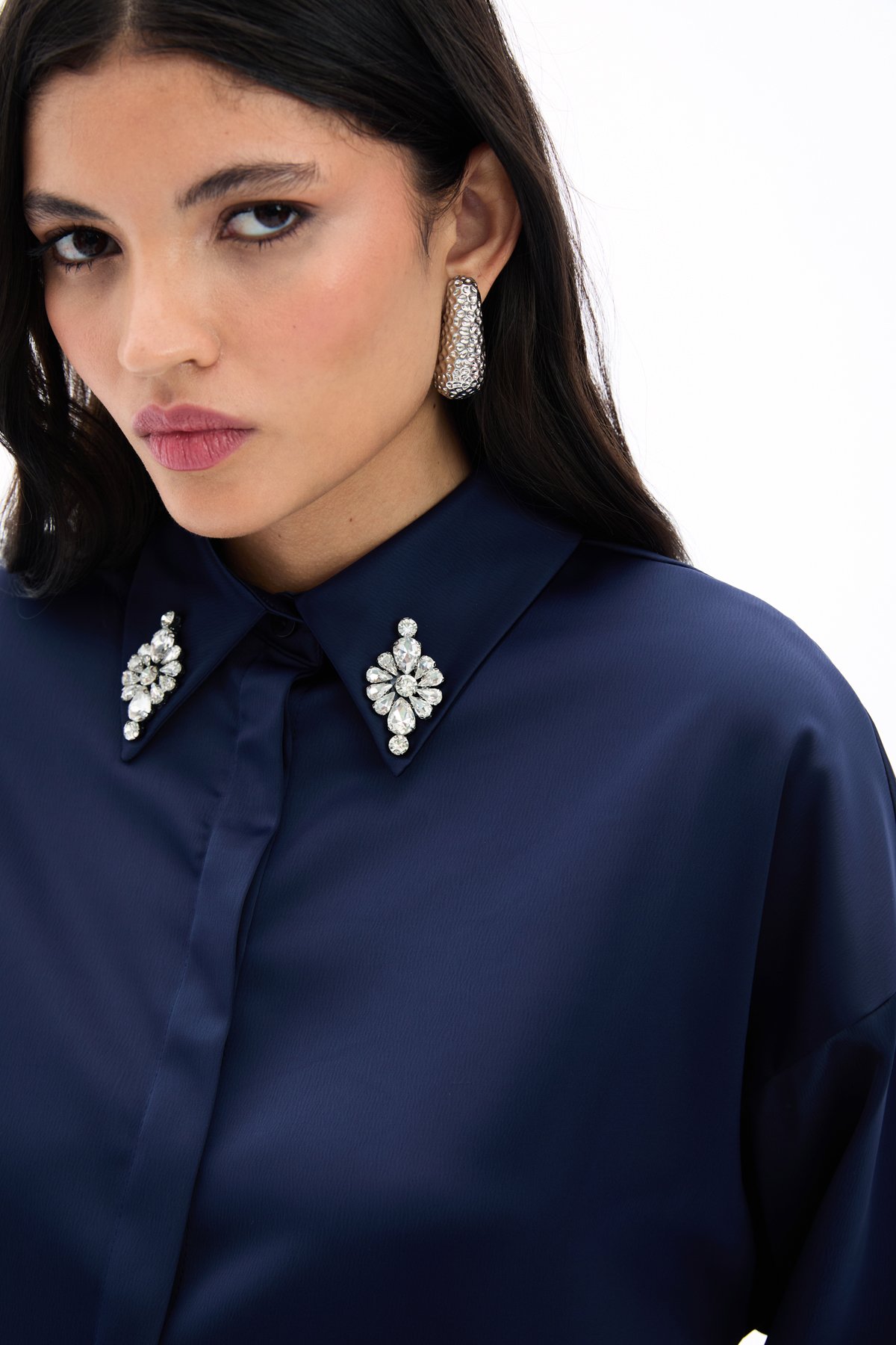 Aksesuar Detaylı Gömlek - Lacivert