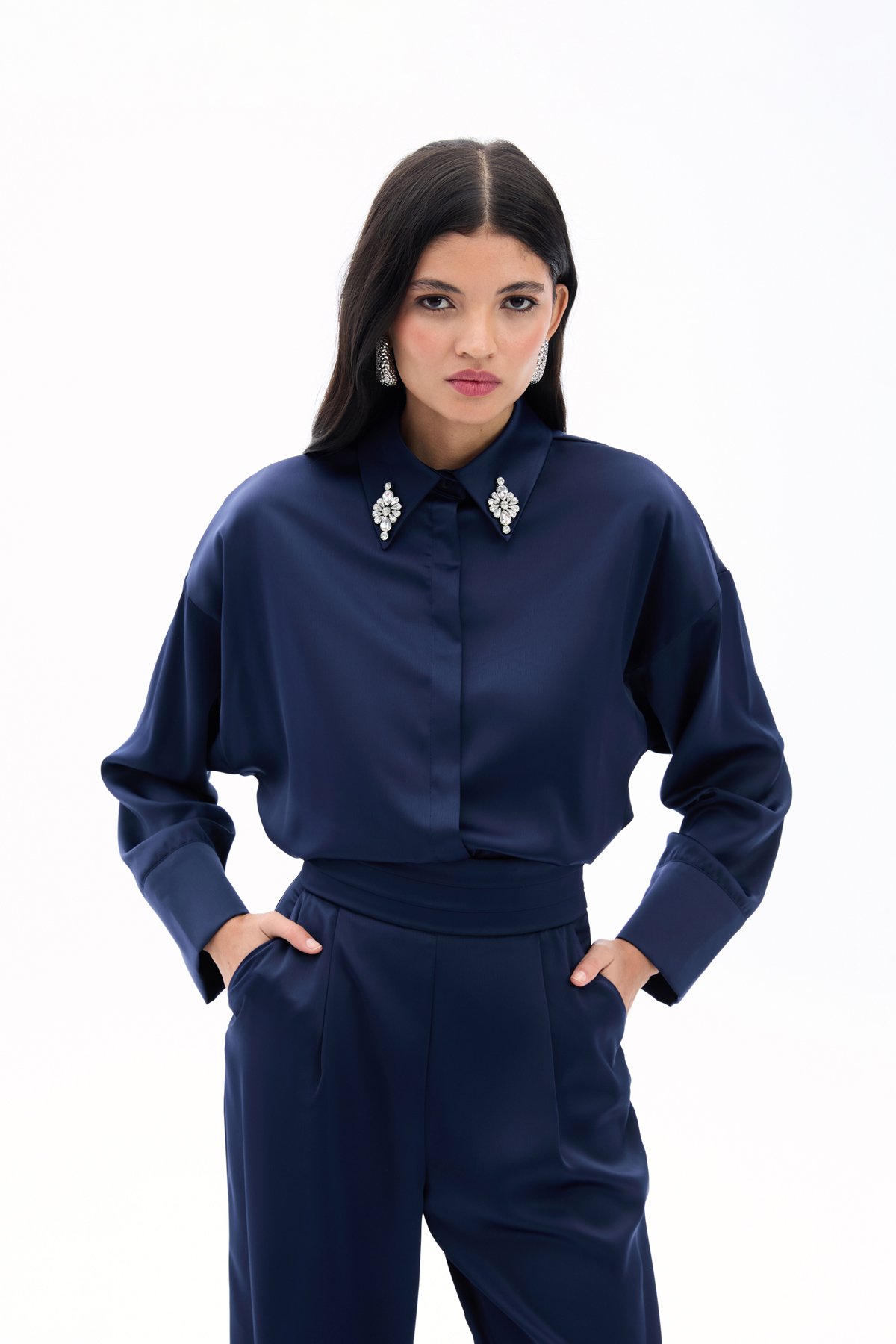 Aksesuar Detaylı Gömlek - Lacivert