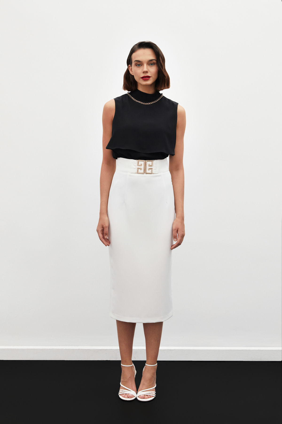 Aksesuar Detaylı Kalem Etek - EKRU