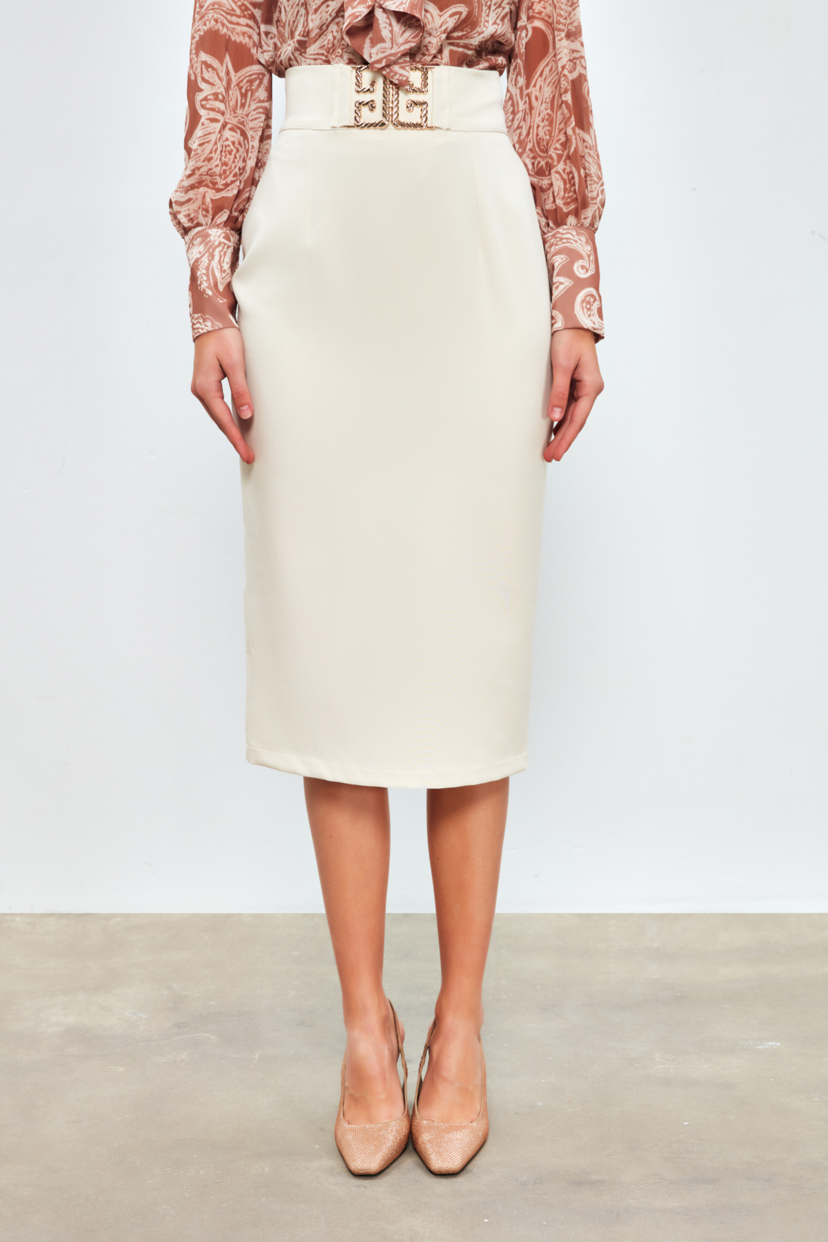 Aksesuar Detaylı Kalem Etek - TAŞ