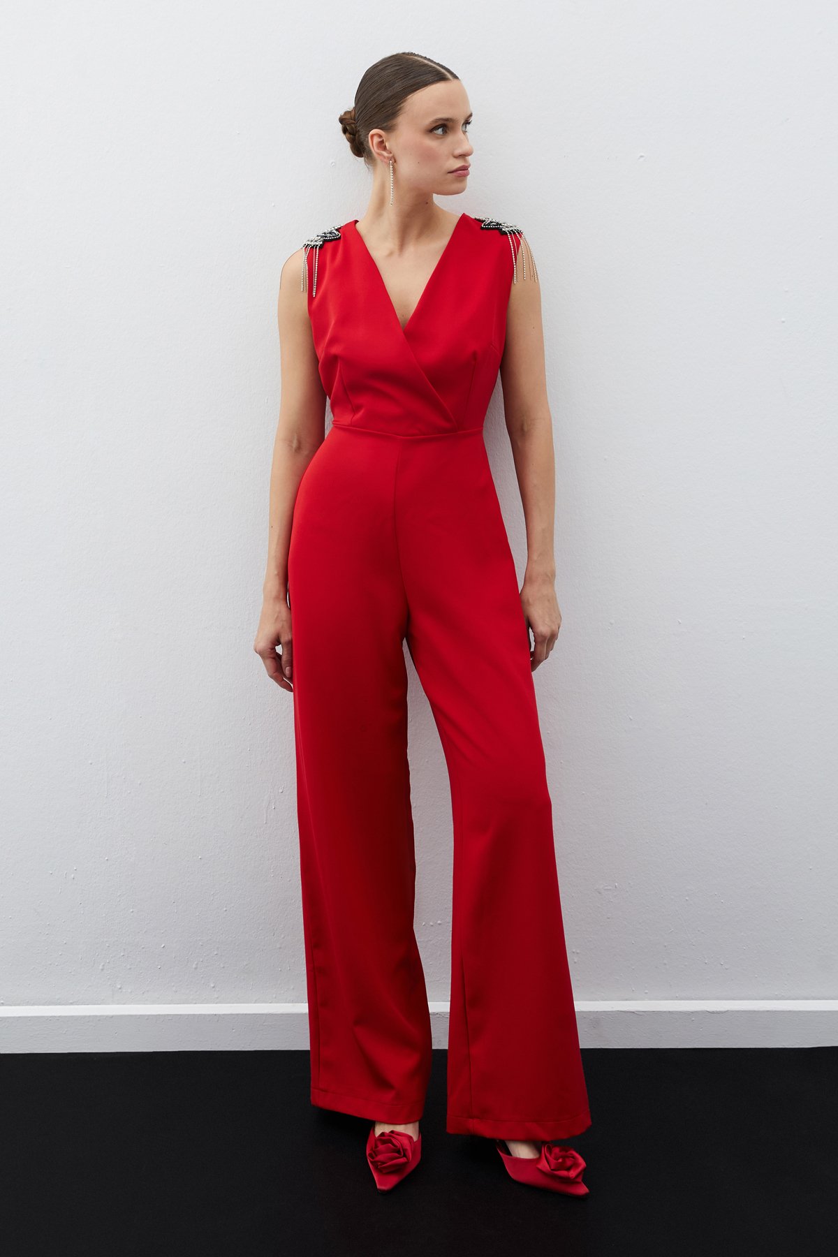 Accessory Detailed Jumpsuit - RED