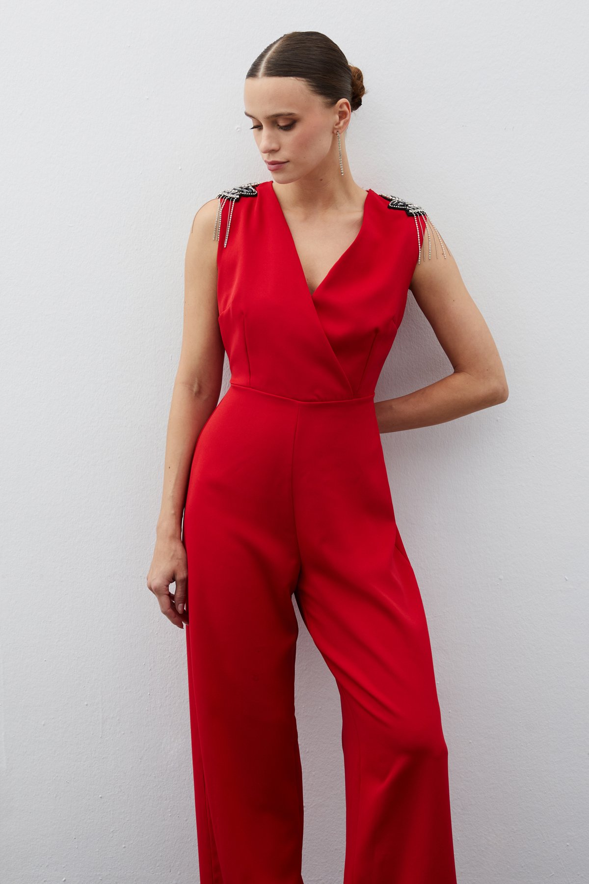 Accessory Detailed Jumpsuit - RED