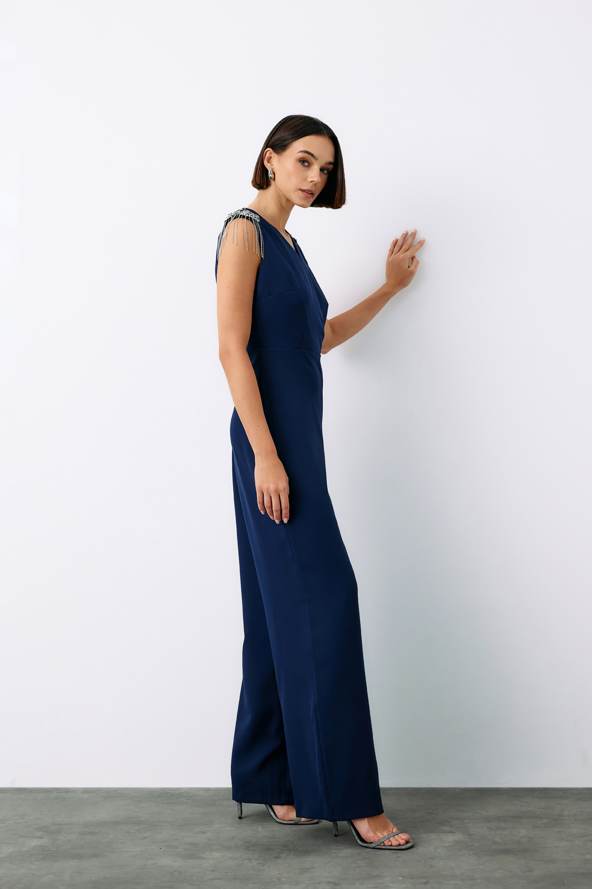 Aksesuar Detaylı Tulum - LACİVERT