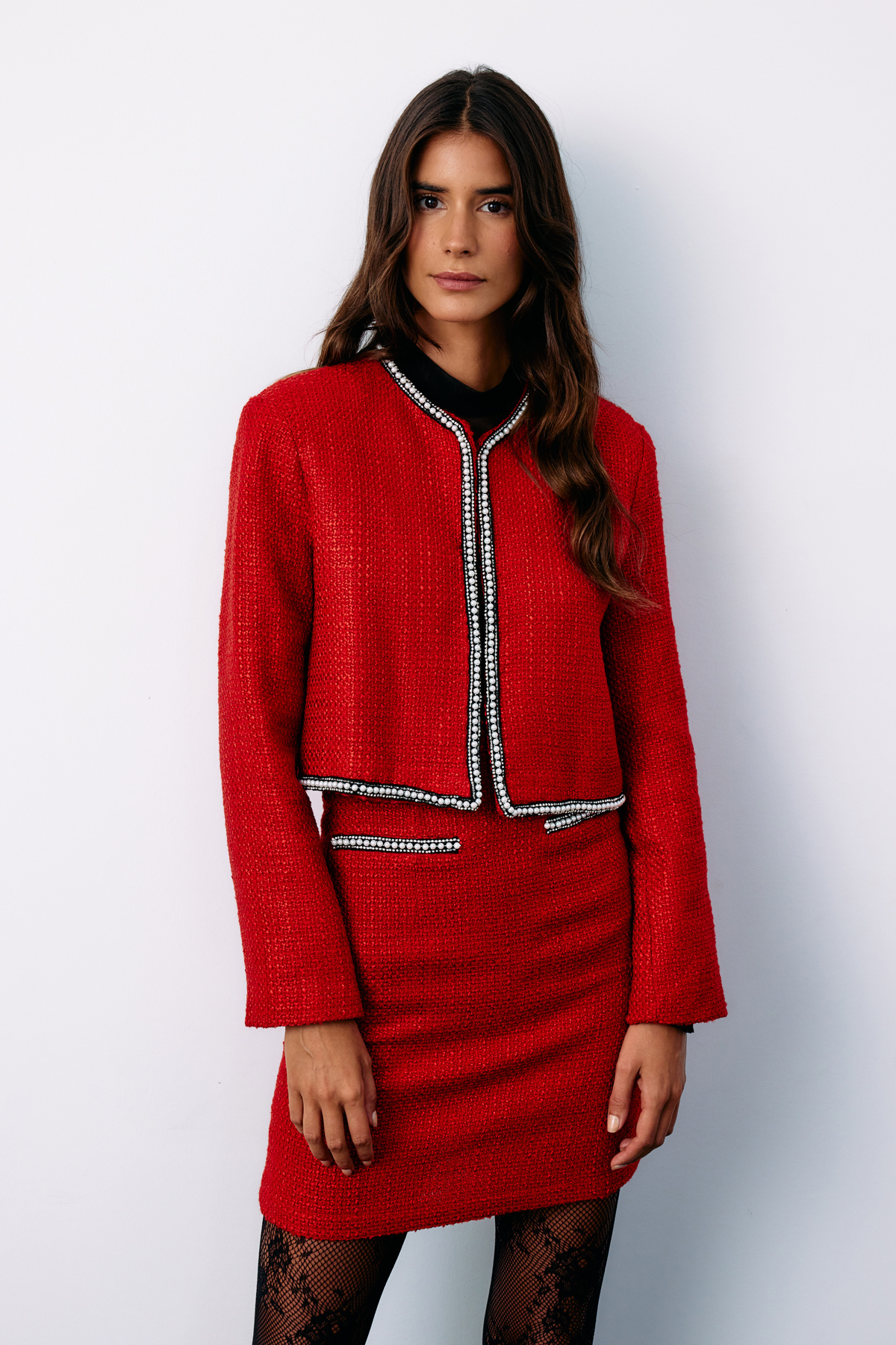 Aksesuar Detaylı Tüvit Ceket - KIRMIZI
