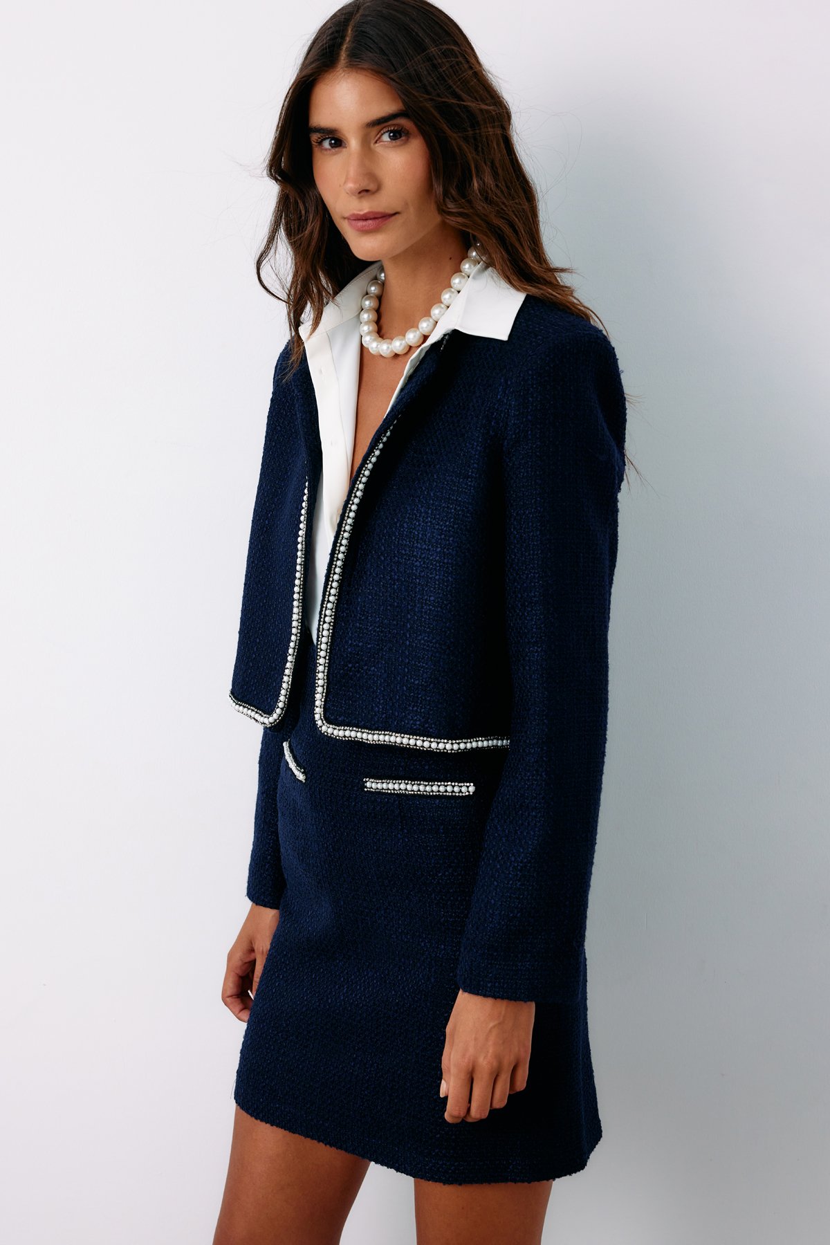 Aksesuar Detaylı Tüvit Ceket - LACİVERT