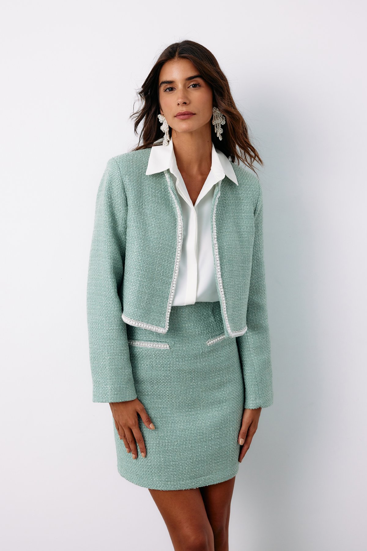 Tweed Jacket with Accessory Detail - MINT