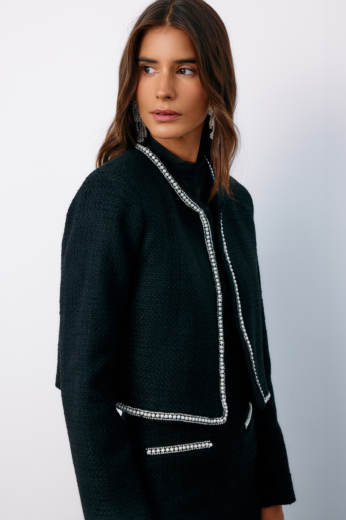 Aksesuar Detaylı Tüvit Ceket - SİYAH