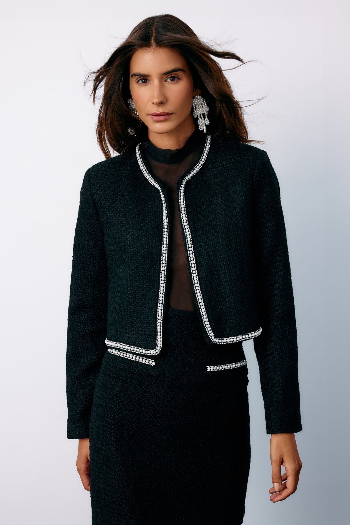 Aksesuar Detaylı Tüvit Ceket - SİYAH