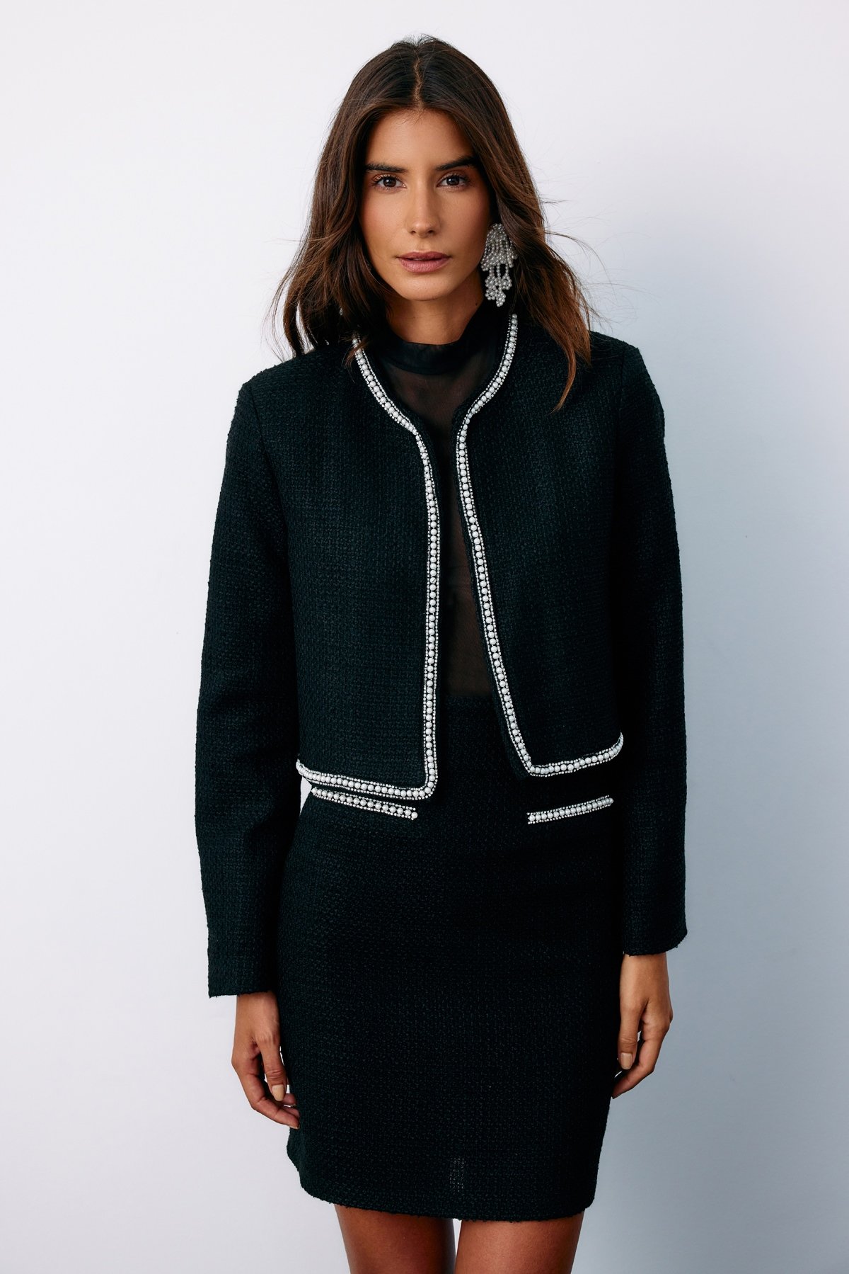 Aksesuar Detaylı Tüvit Ceket - SİYAH