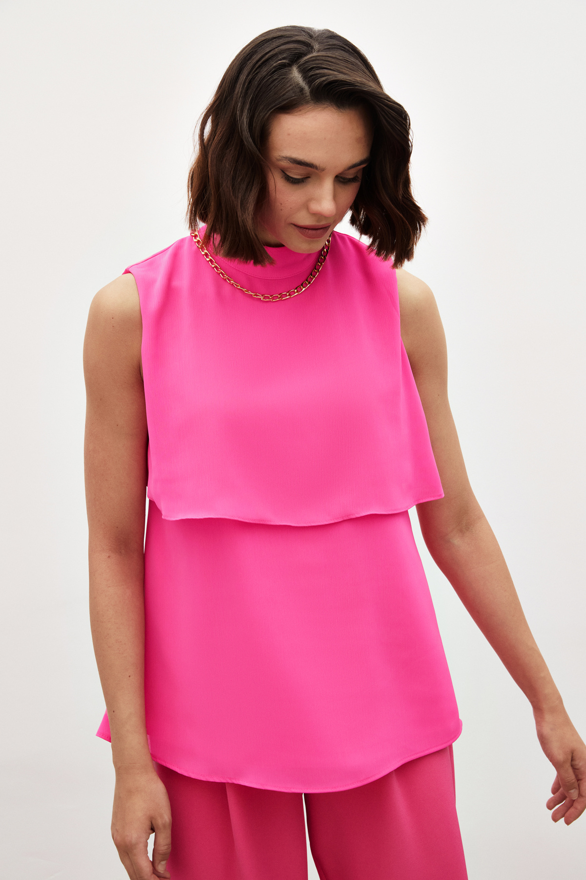 Aksesuar Detaylı Volanlı Bluz - FUŞYA