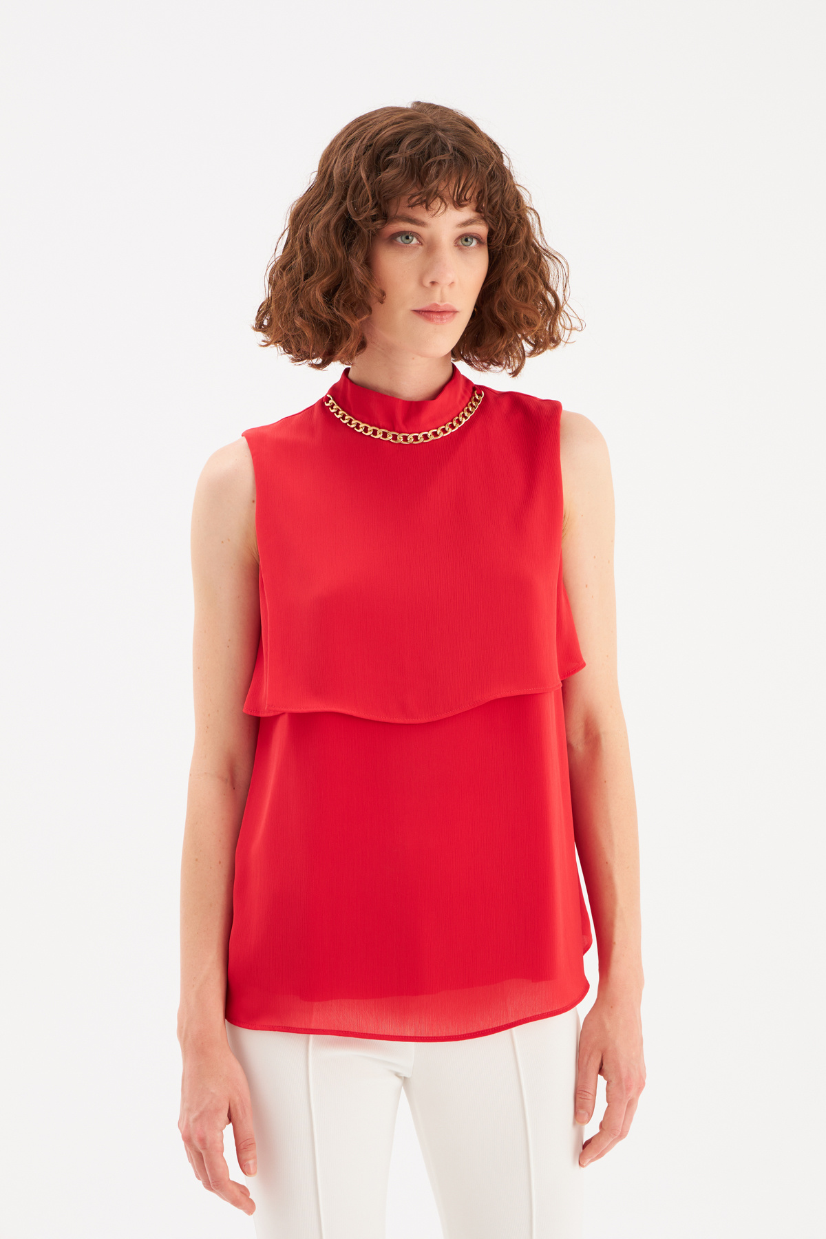 Accessory Detailed Ruffle Blouse - RED