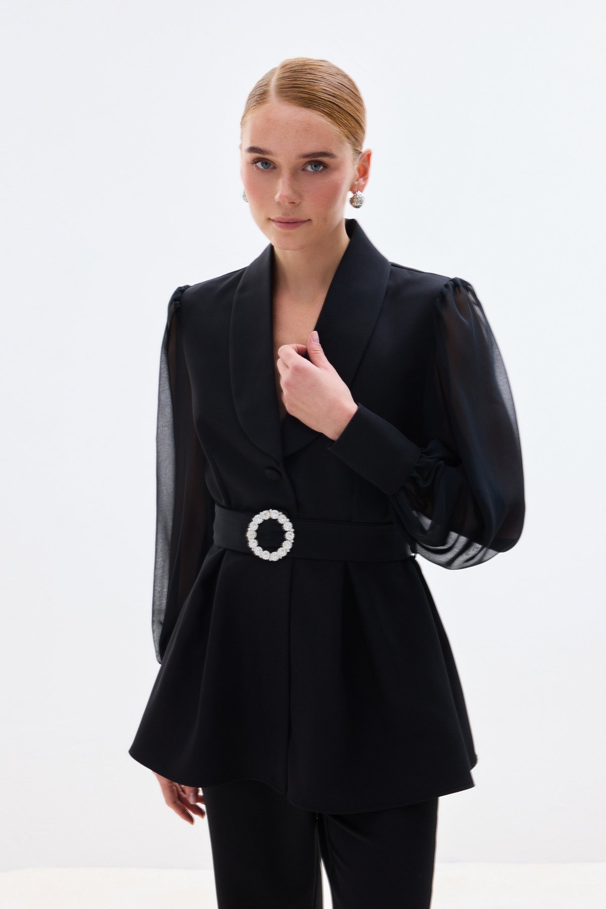 Aksesuar Kemerli Bluz - Siyah