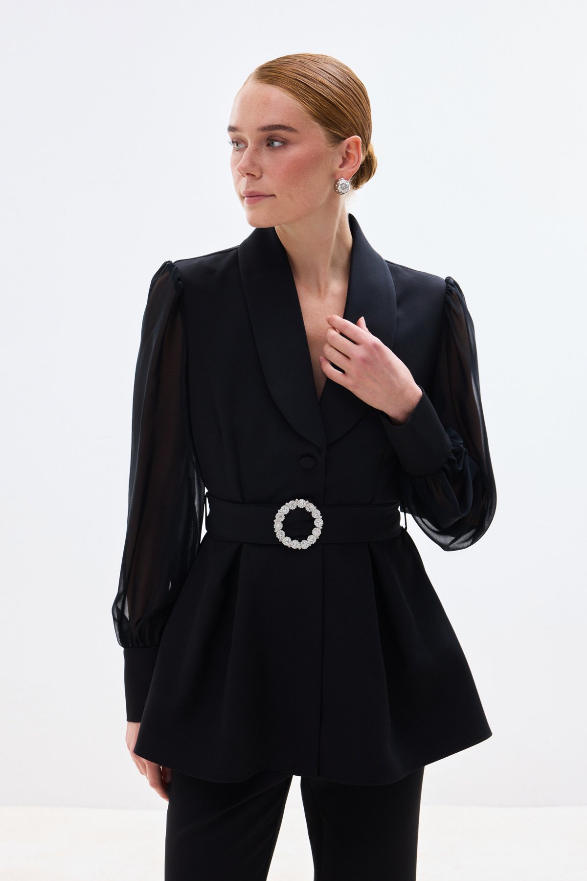 Aksesuar Kemerli Bluz - Siyah