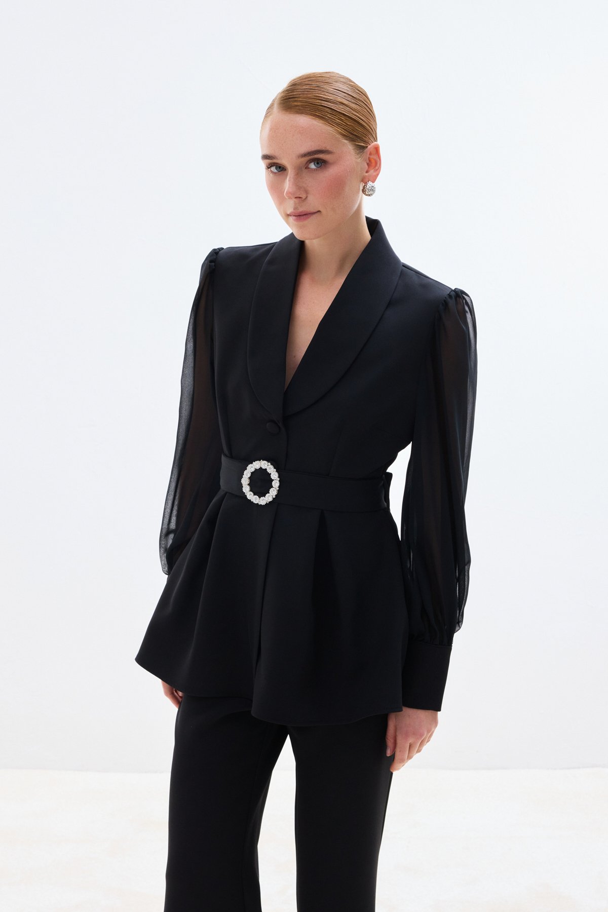 Aksesuar Kemerli Bluz - Siyah