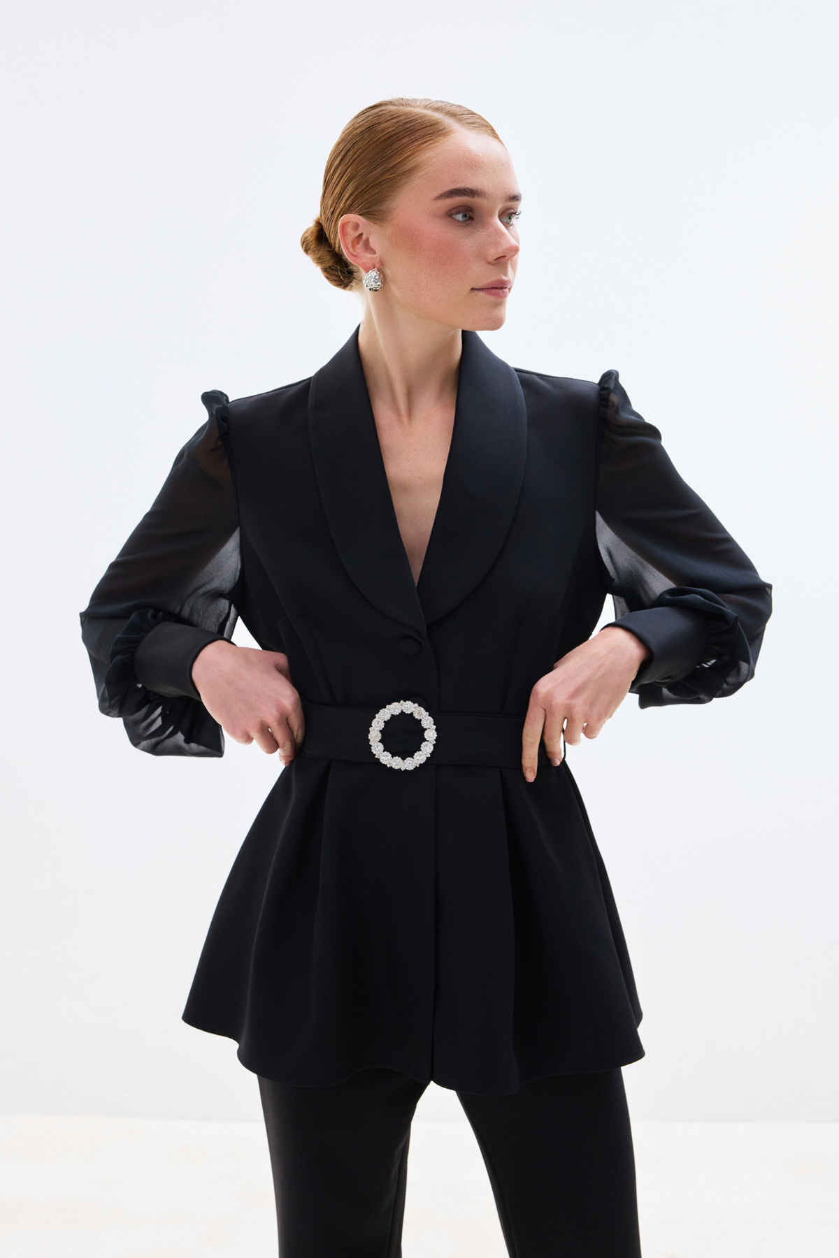 Aksesuar Kemerli Bluz - Siyah