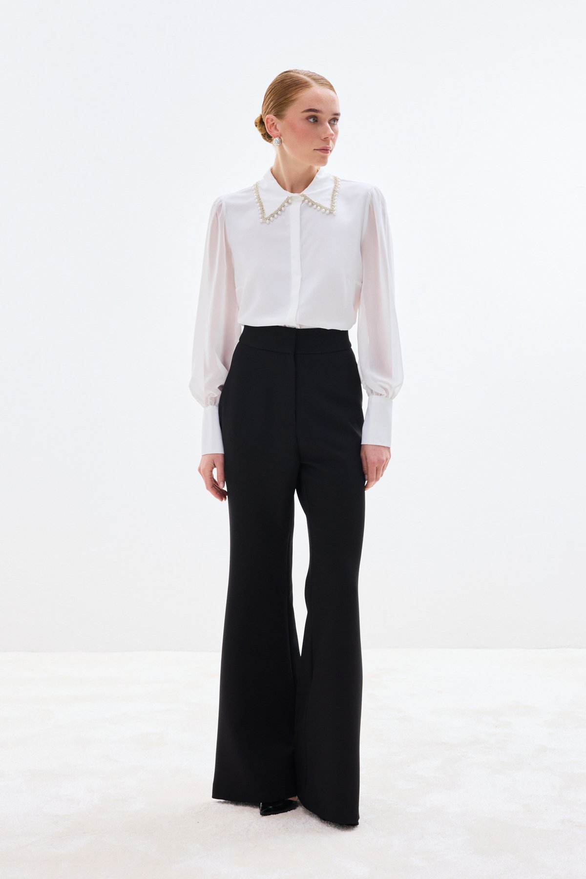 Aksesuar Yakalı Gömlek - Ekru