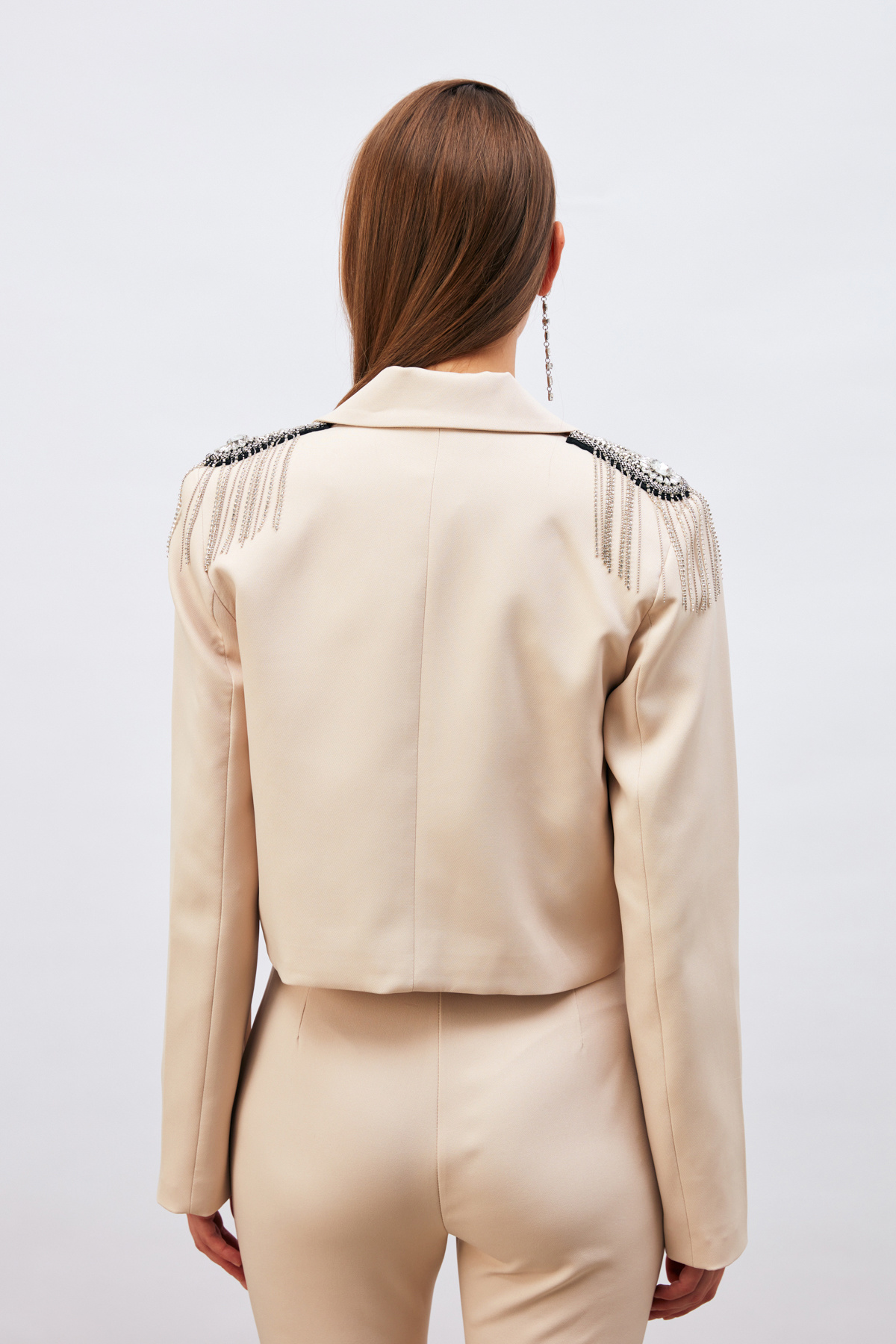 Aksesuarlı Crop Ceket - BEJ