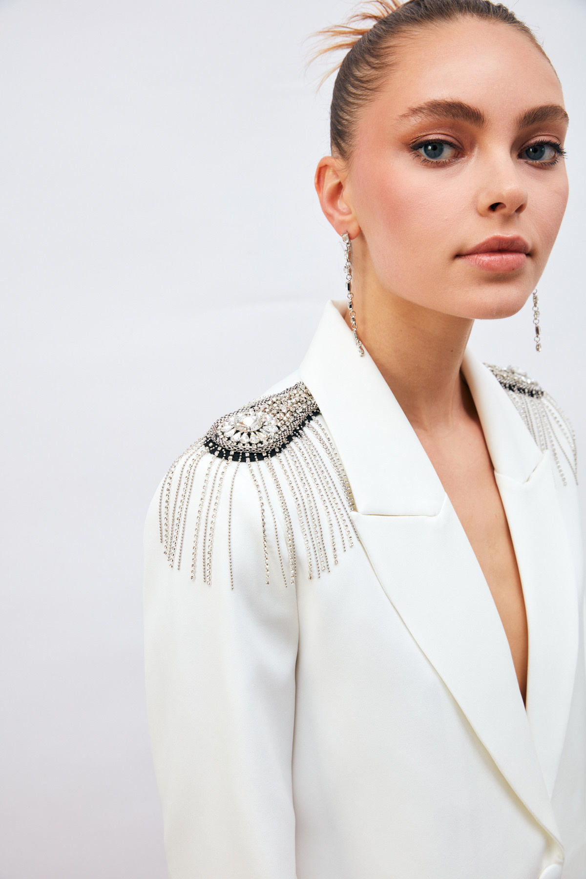 Aksesuarlı Crop Ceket - EKRU