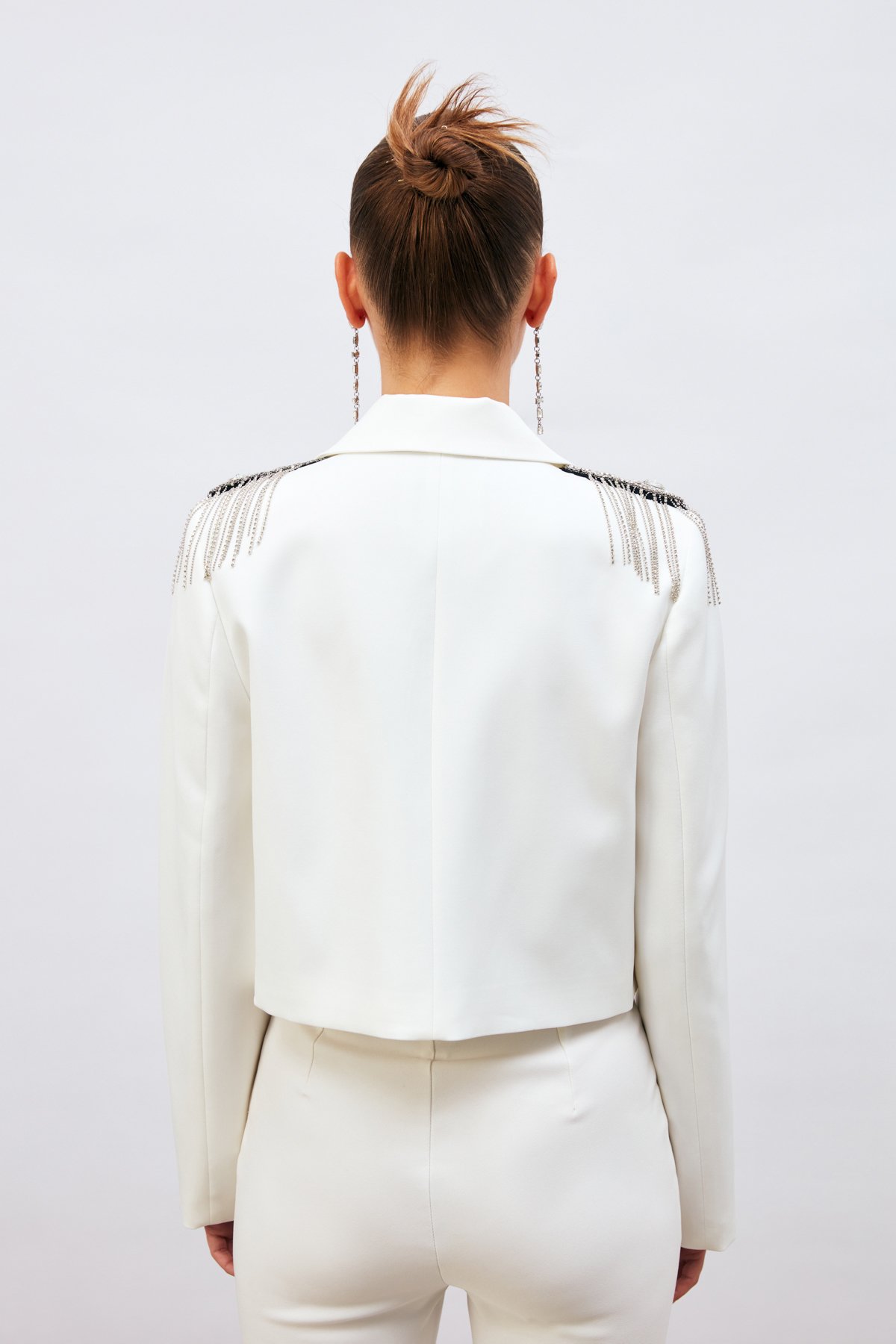 Aksesuarlı Crop Ceket - EKRU