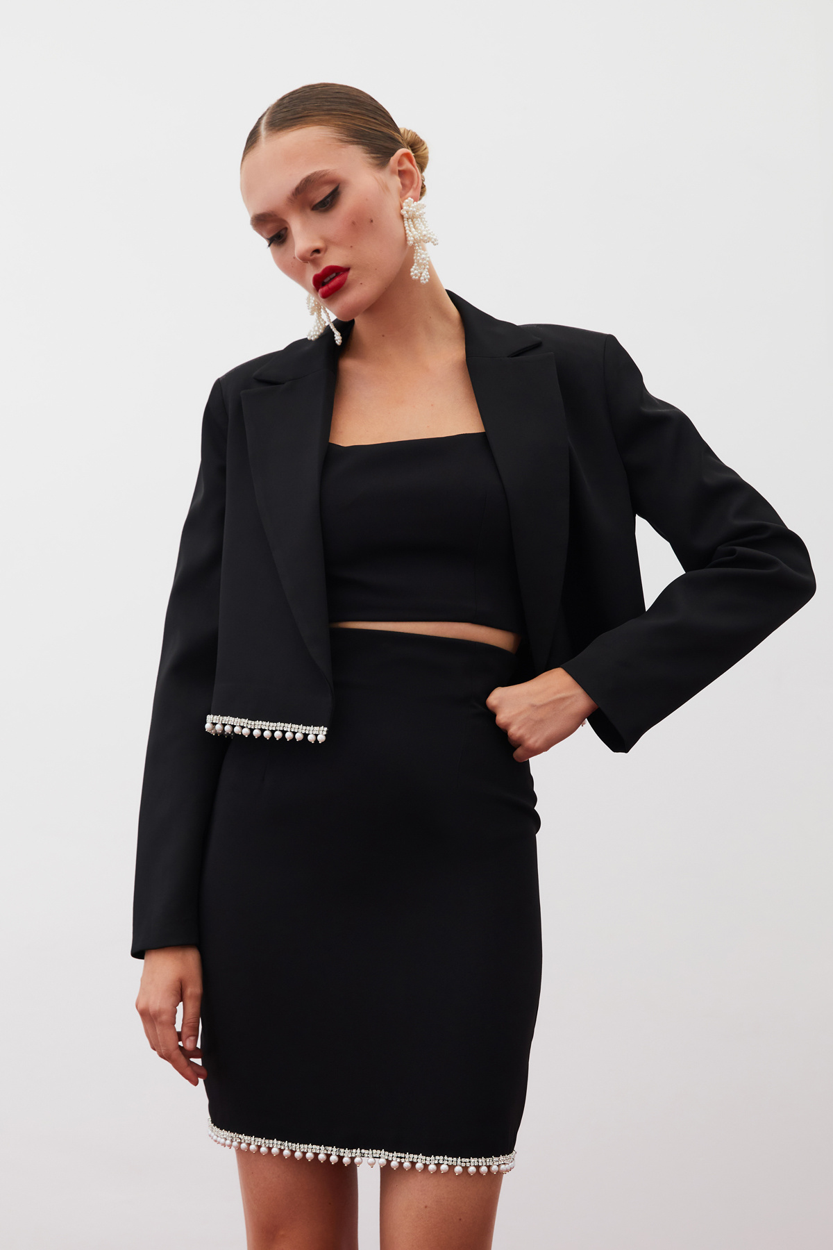 Aksesuarlı Kısa Ceket - SİYAH