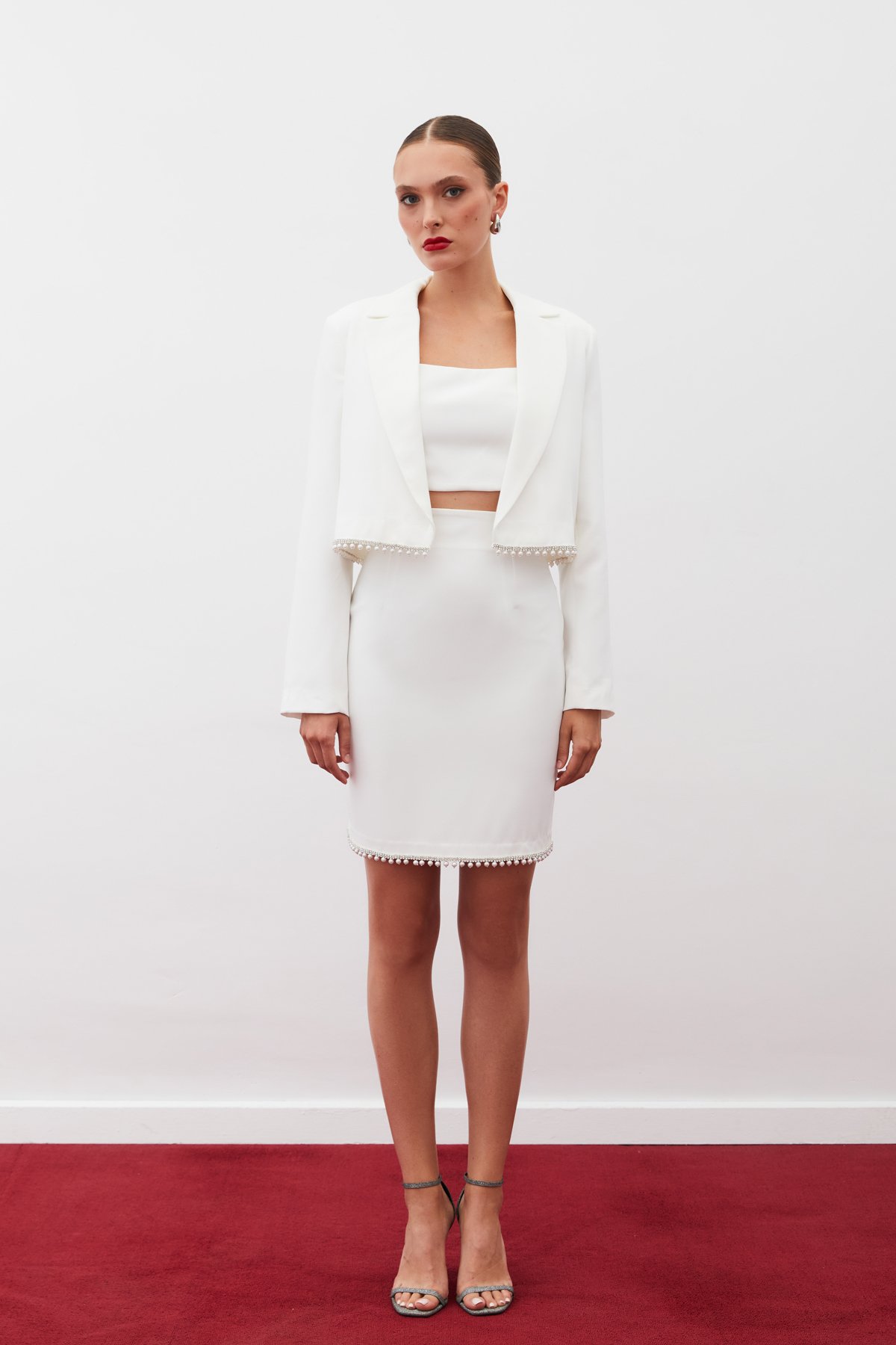 Aksesuarlı Kısa Etek - EKRU