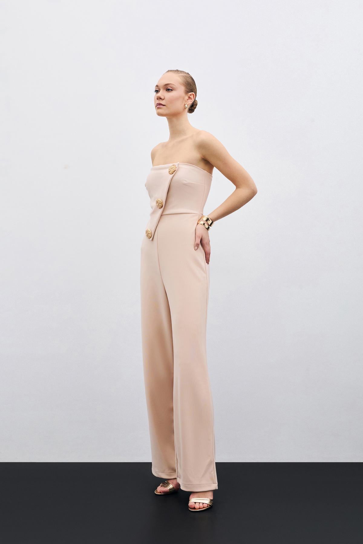 Aksesuarlı Straplez Tulum - Bej