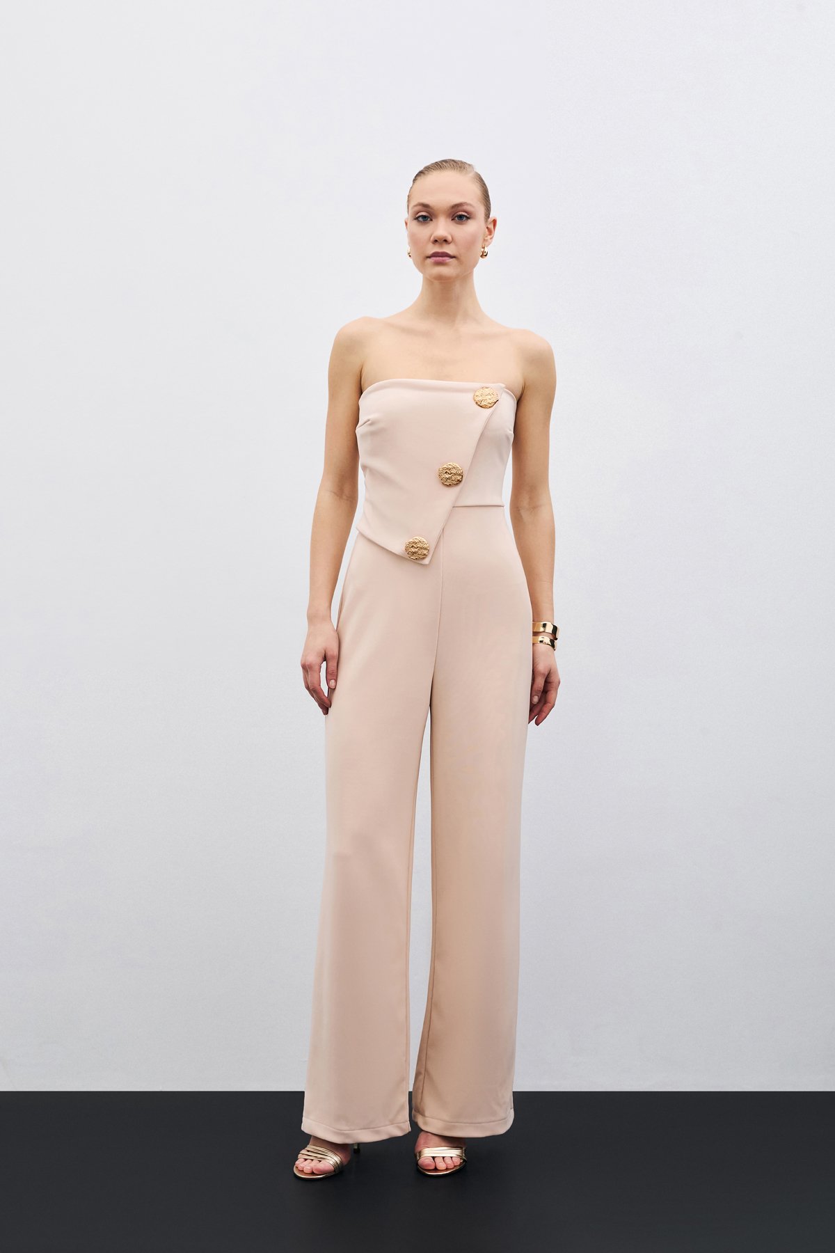 Aksesuarlı Straplez Tulum - Bej