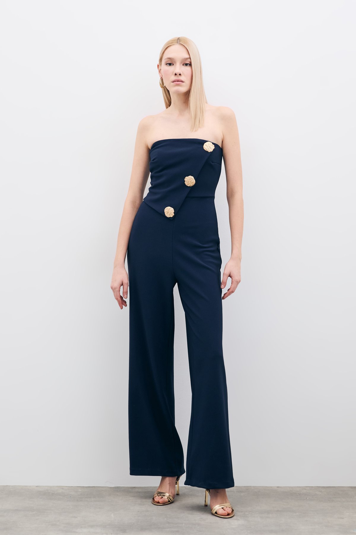 Aksesuarlı Straplez Tulum - Lacivert