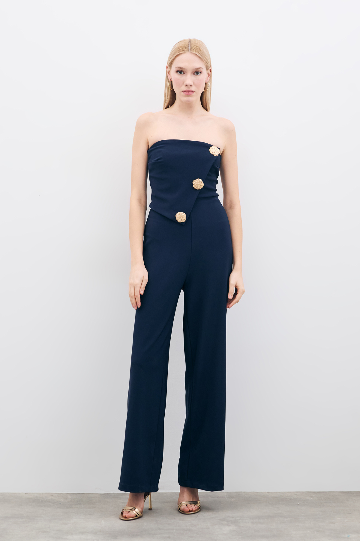 Aksesuarlı Straplez Tulum - Lacivert