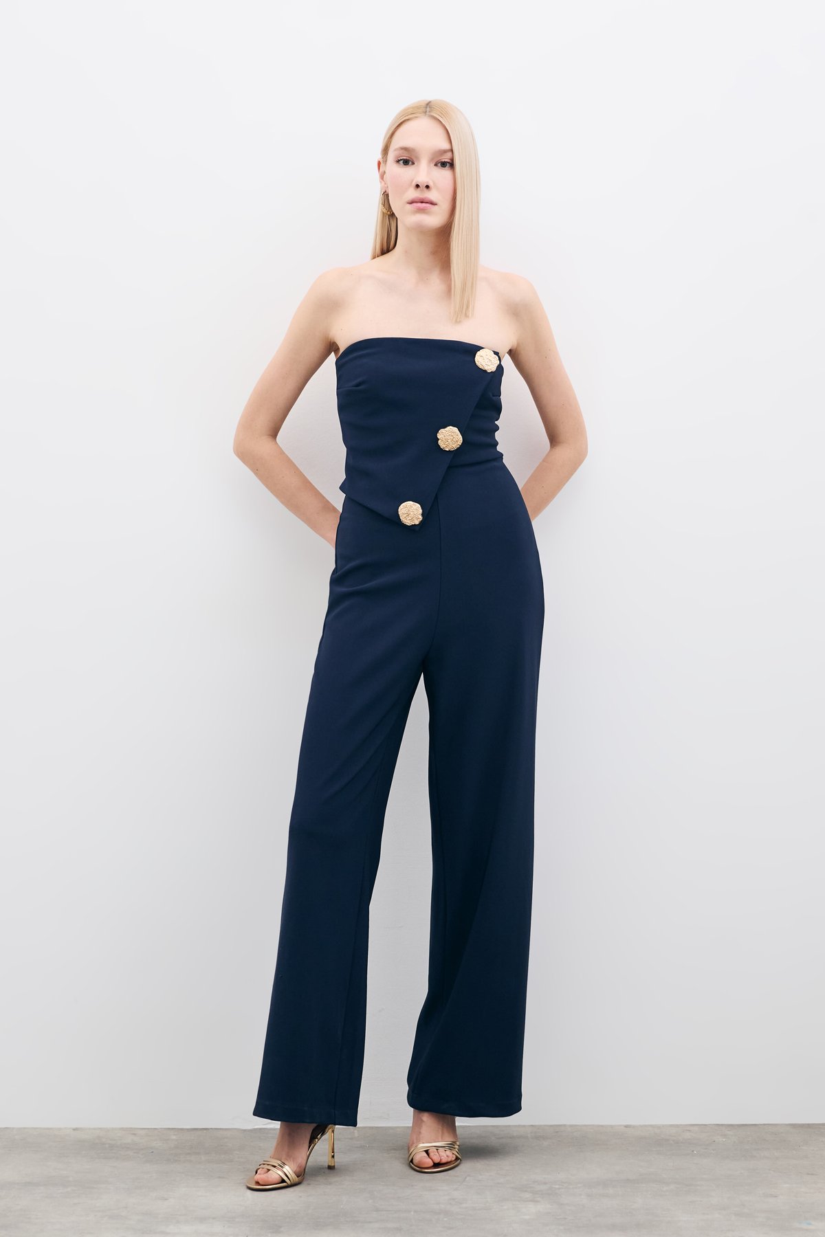 Aksesuarlı Straplez Tulum - Lacivert