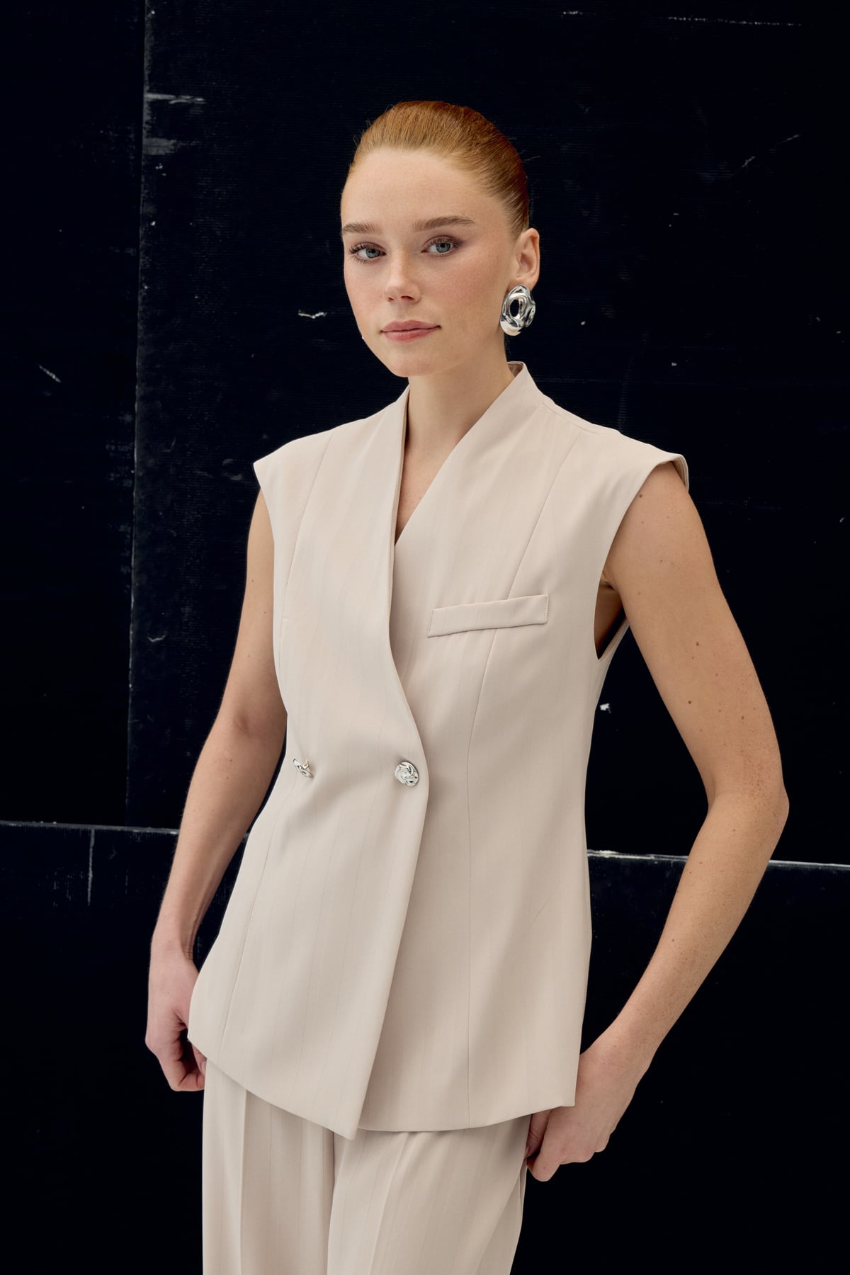Anna Çizgili Yelek - Bej