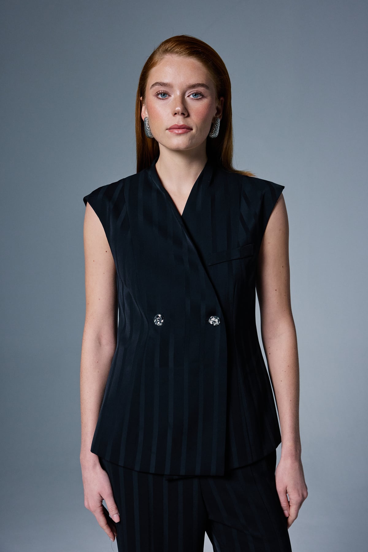 Anna Çizgili Yelek - Siyah