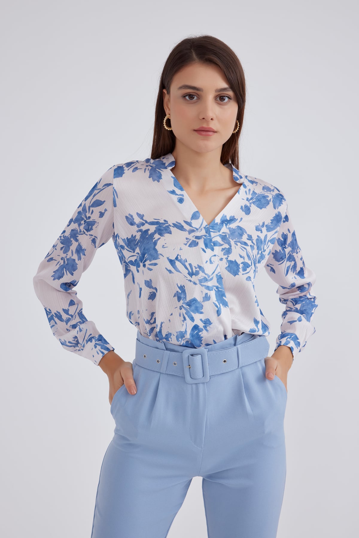 Anvelop çiçek desen bluz - İNDİGO