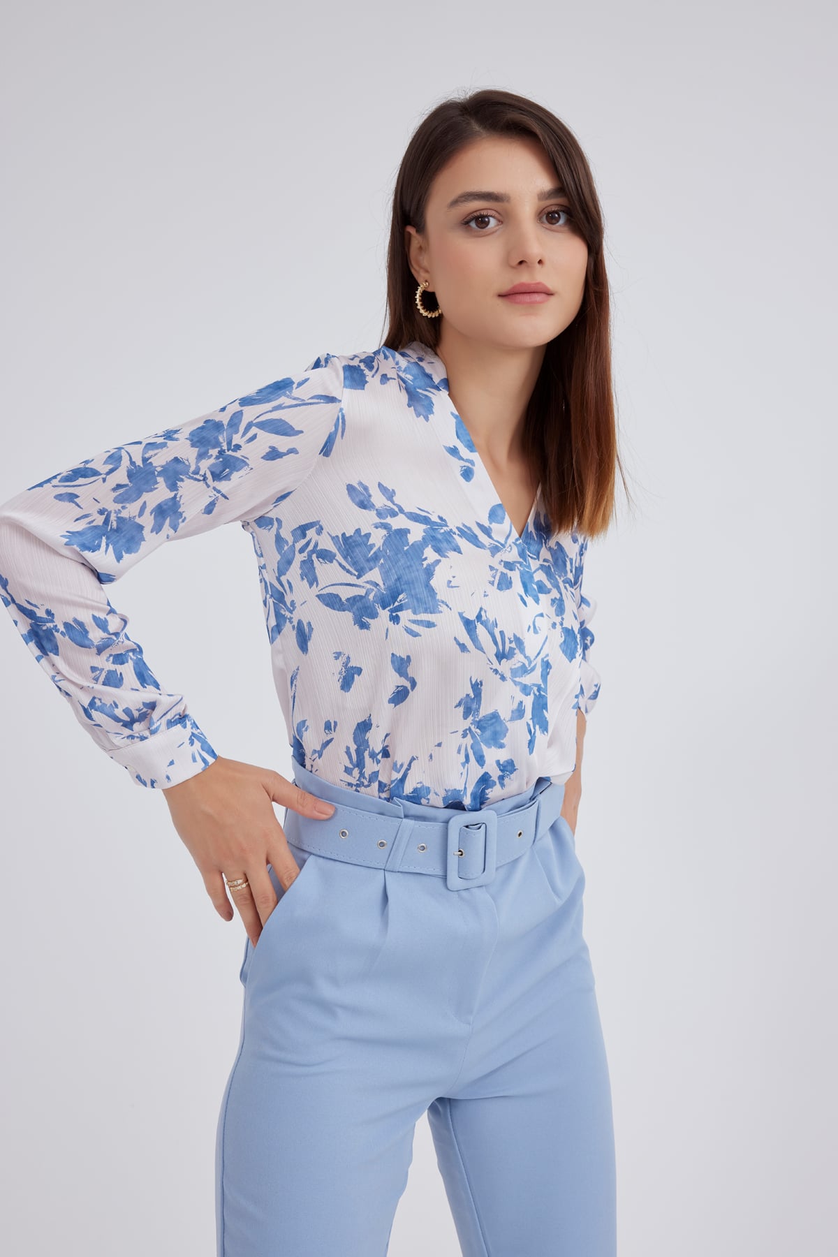 Anvelop çiçek desen bluz - İNDİGO
