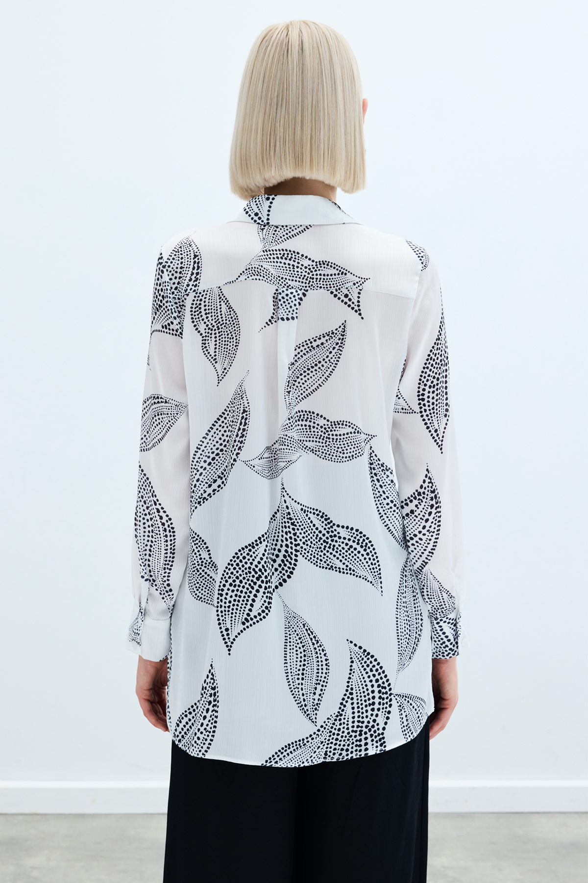 Arkası Uzun Desenli Gömlek - Ekru